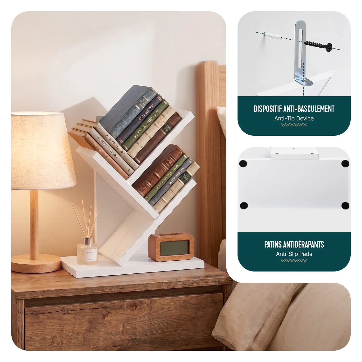 VOUNOT Arbre Libreria Albero Bianca 30x16x40,5 cm 2 Ripiani