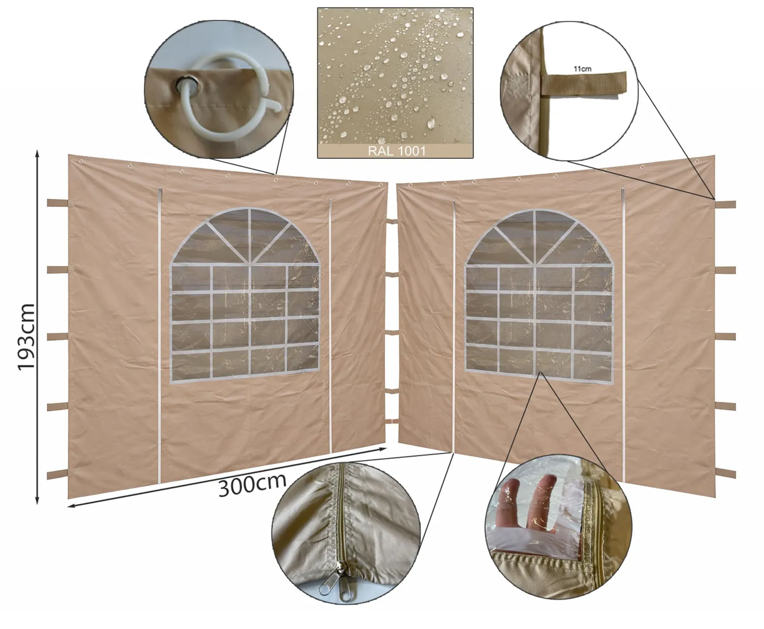 Quick Star Sahara 2 pareti laterali gazebo 3x3 m sabbia finestra