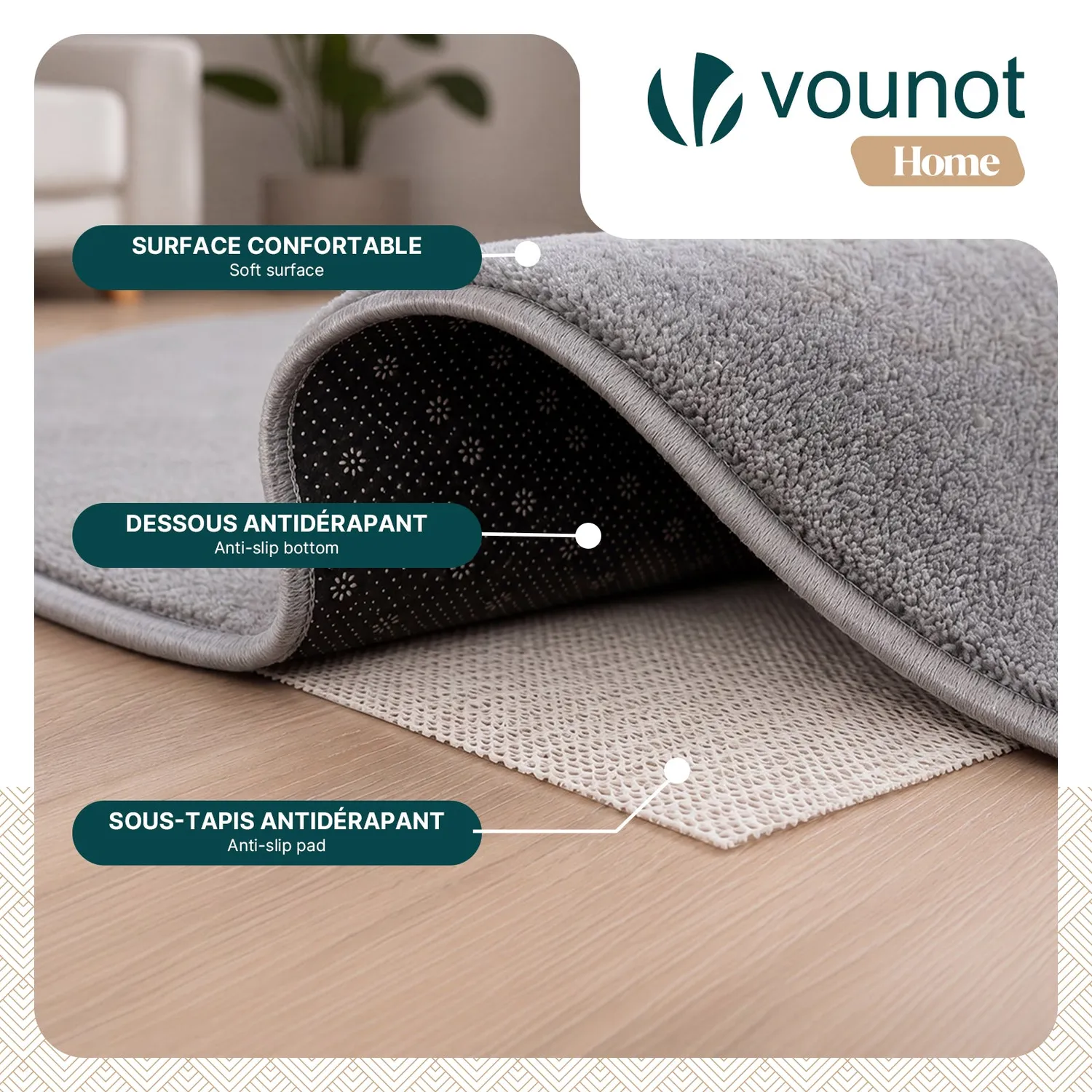 VOUNOT tappeto salotto pelo corto 140x200cm grigio