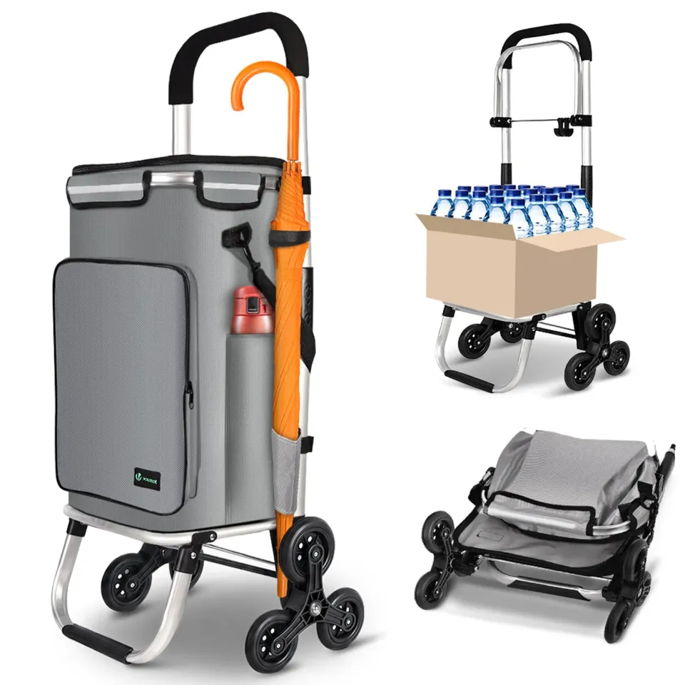 Vounot carrello spesa saliscale pieghevole alluminio grigio 50 L