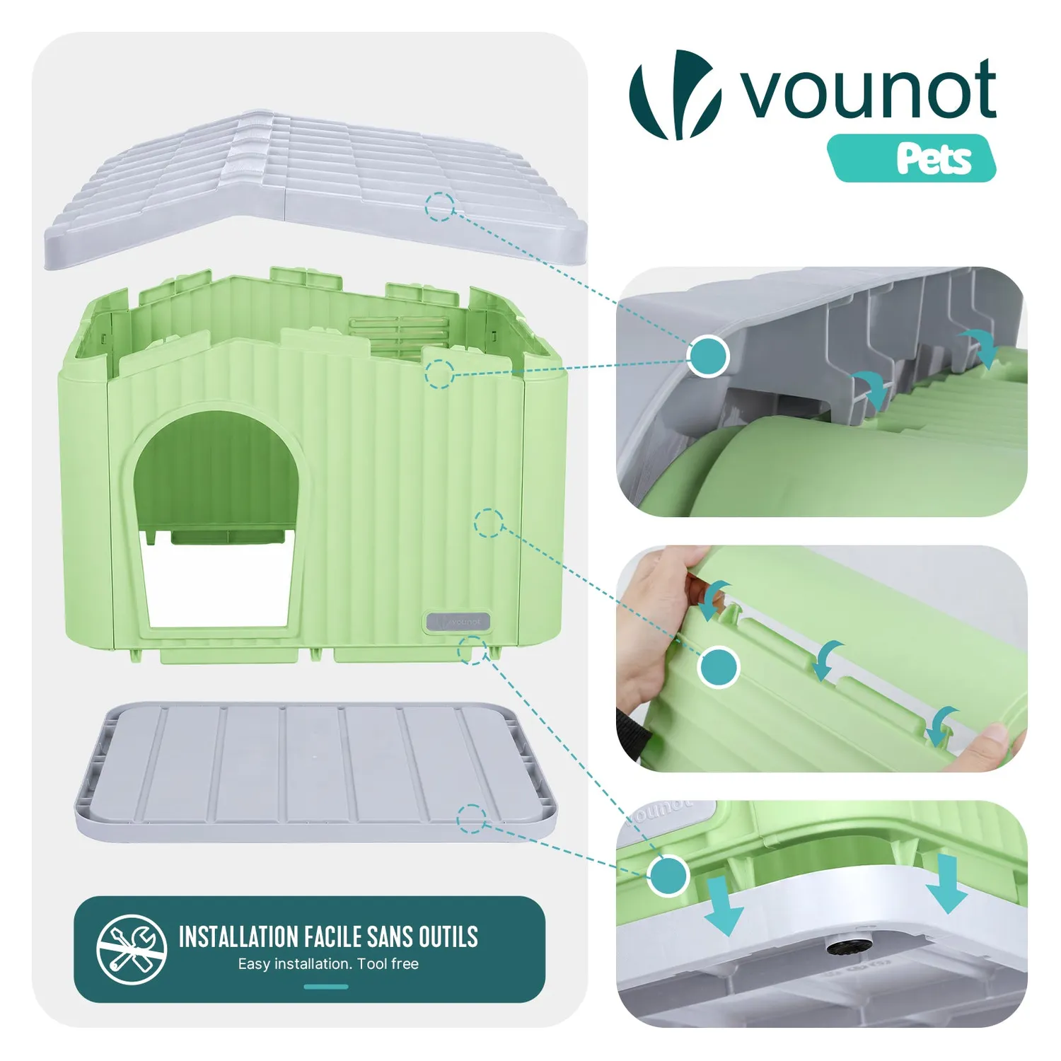 VOUNOT Casetta per Cane Gatto Plastica 75x63x51cm Verde