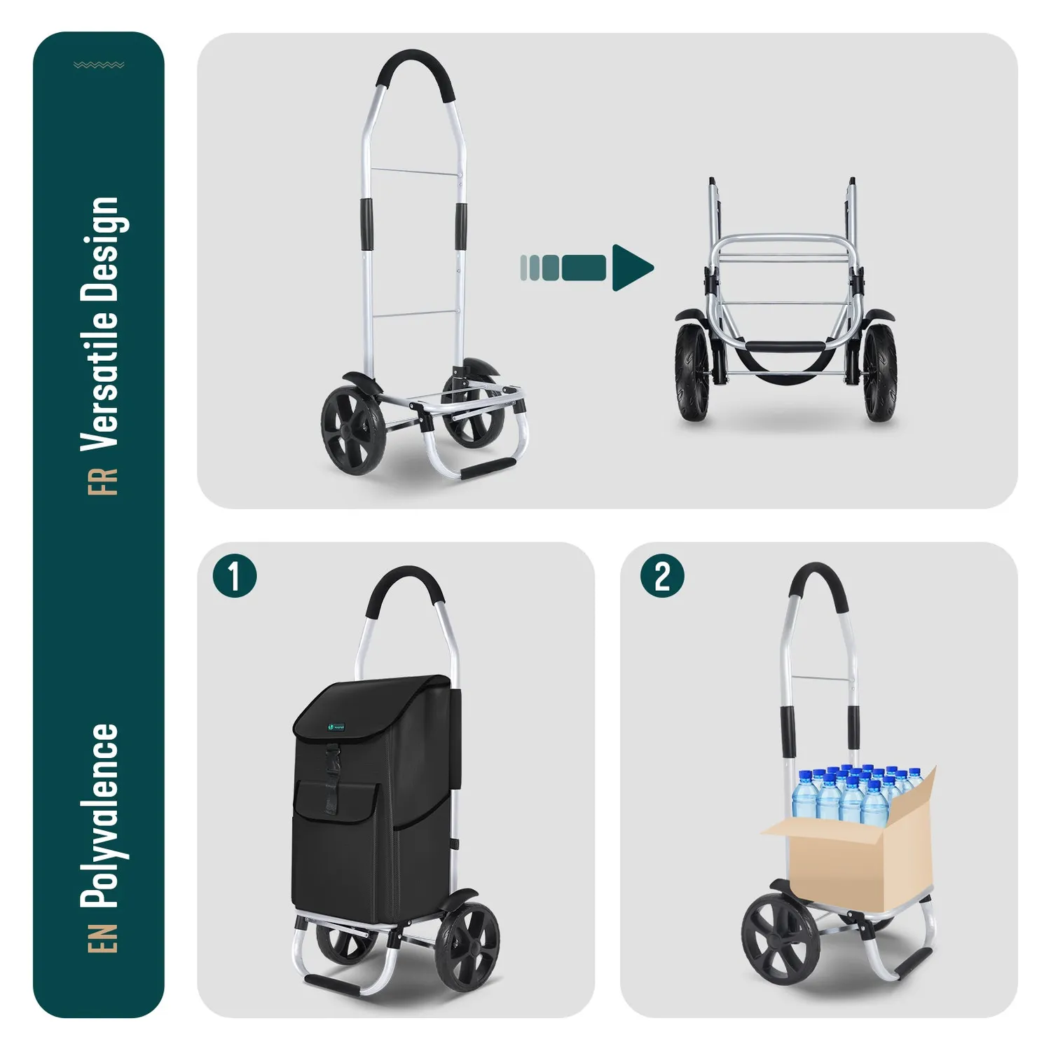 VOUNOT Carrello spesa pieghevole alluminio nero 58 L 40 kg
