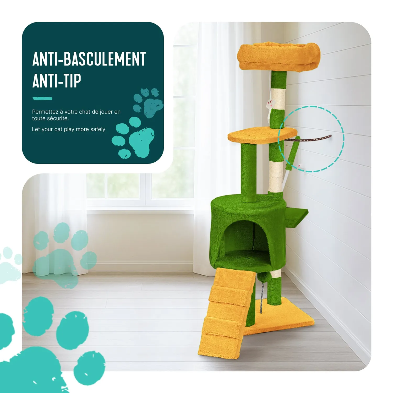 VOUNOT Albero per Gatti 112cm Tiragraffi Verde Arancione