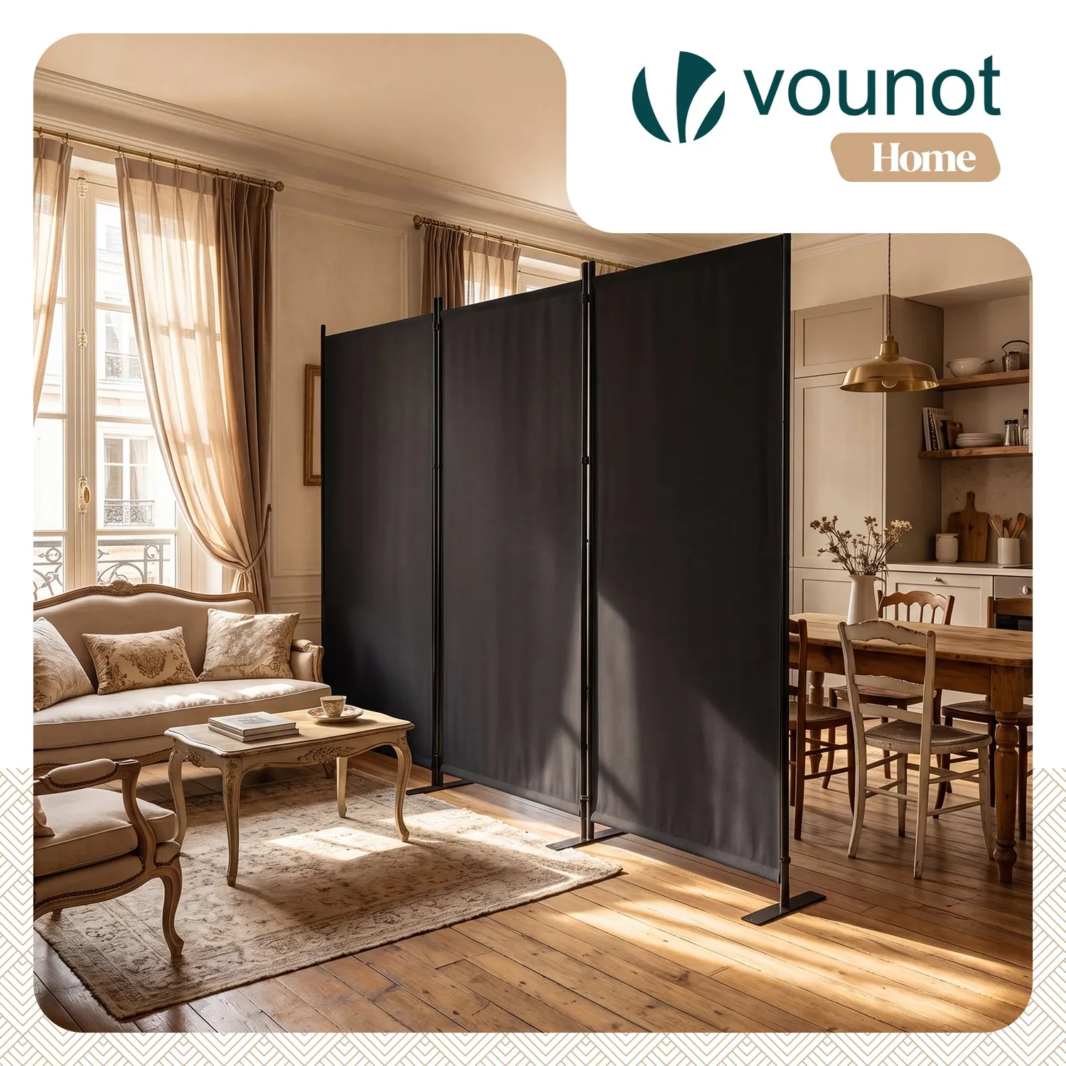 Vounot Paravento Interno 3 Pannelli Antracite 262x173 cm
