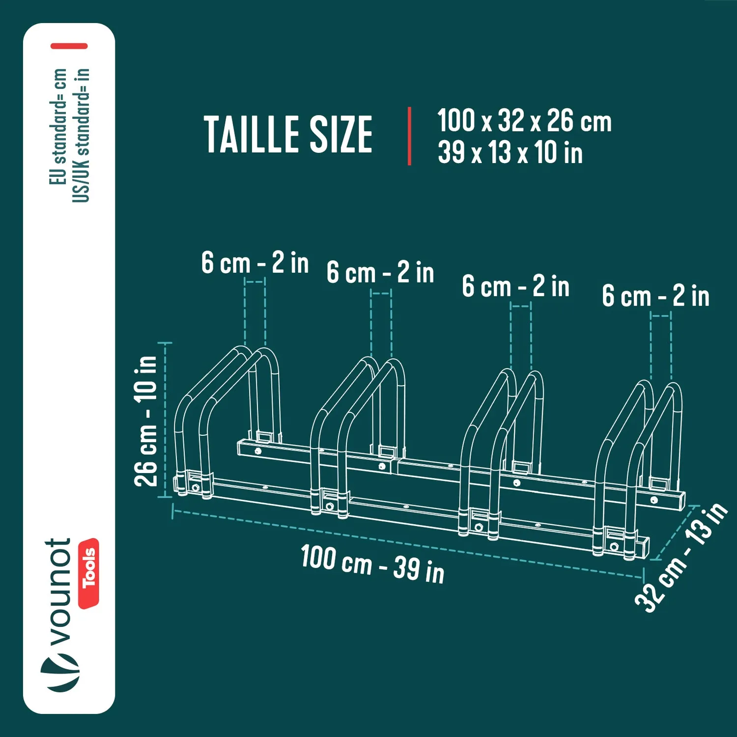 VOUNOT Rastrelliera Bici 4 Posti Nero da terra e muro