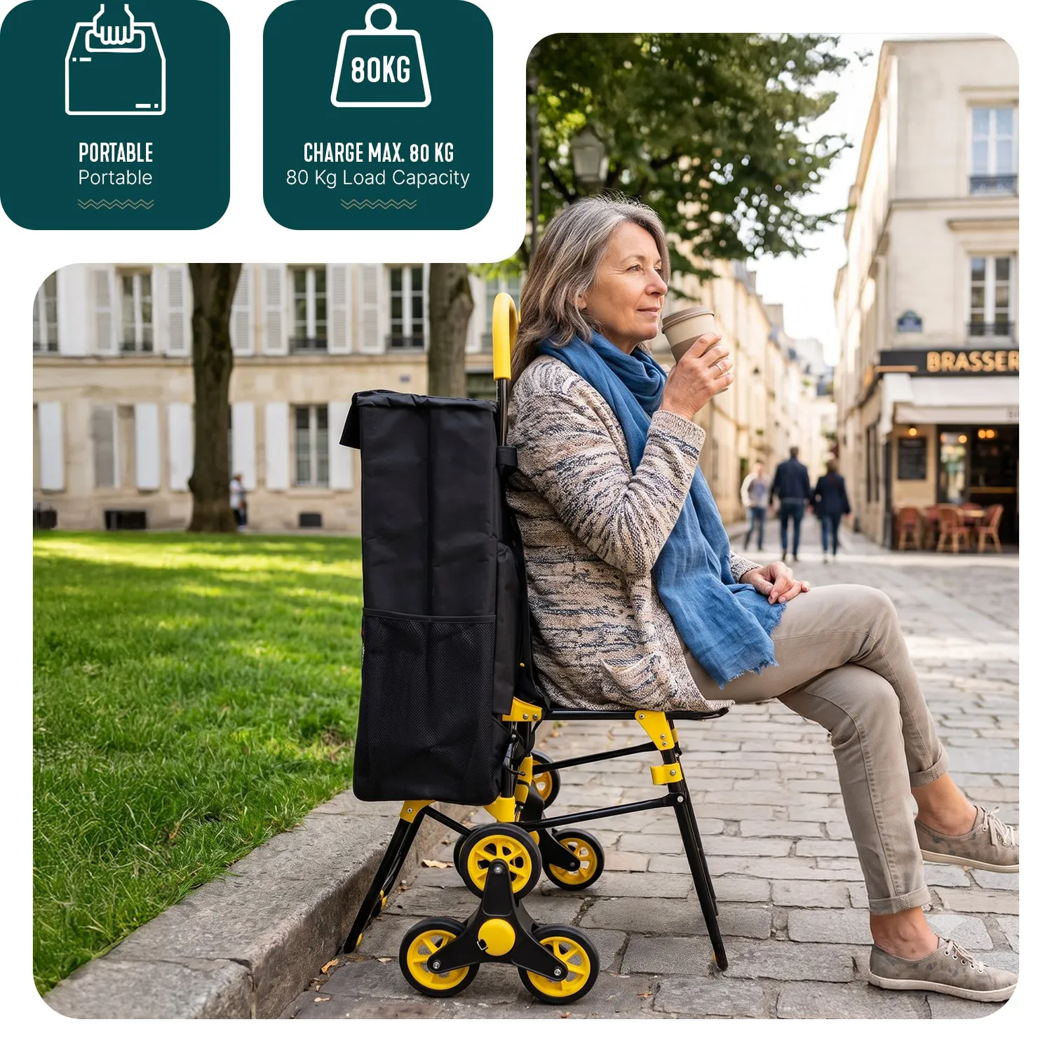VOUNOT Carrello Spesa Pieghevole Giallo 40L con seduta