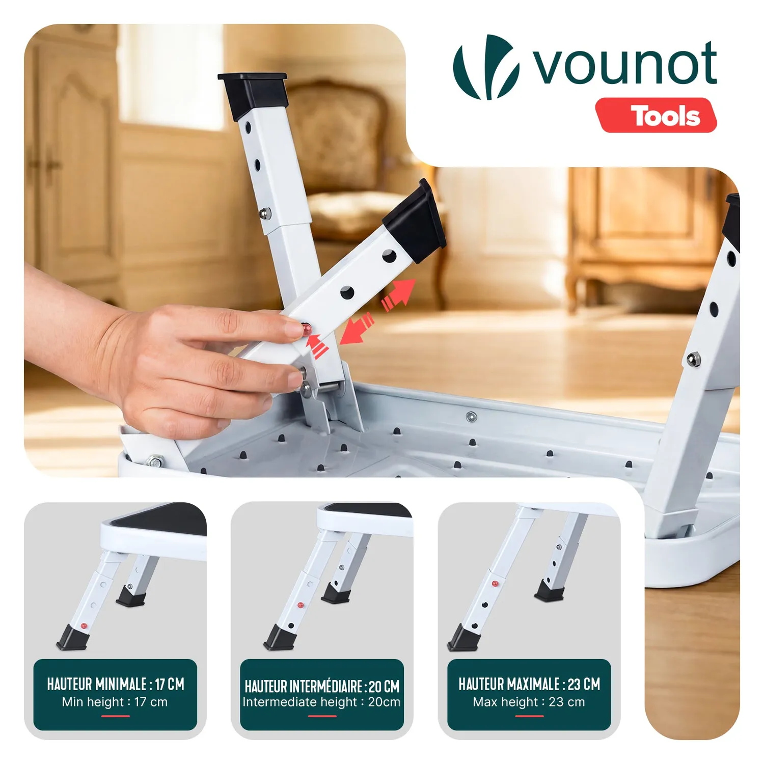 Vounot sgabello scaletta pieghevole bianco 3 altezze 150kg