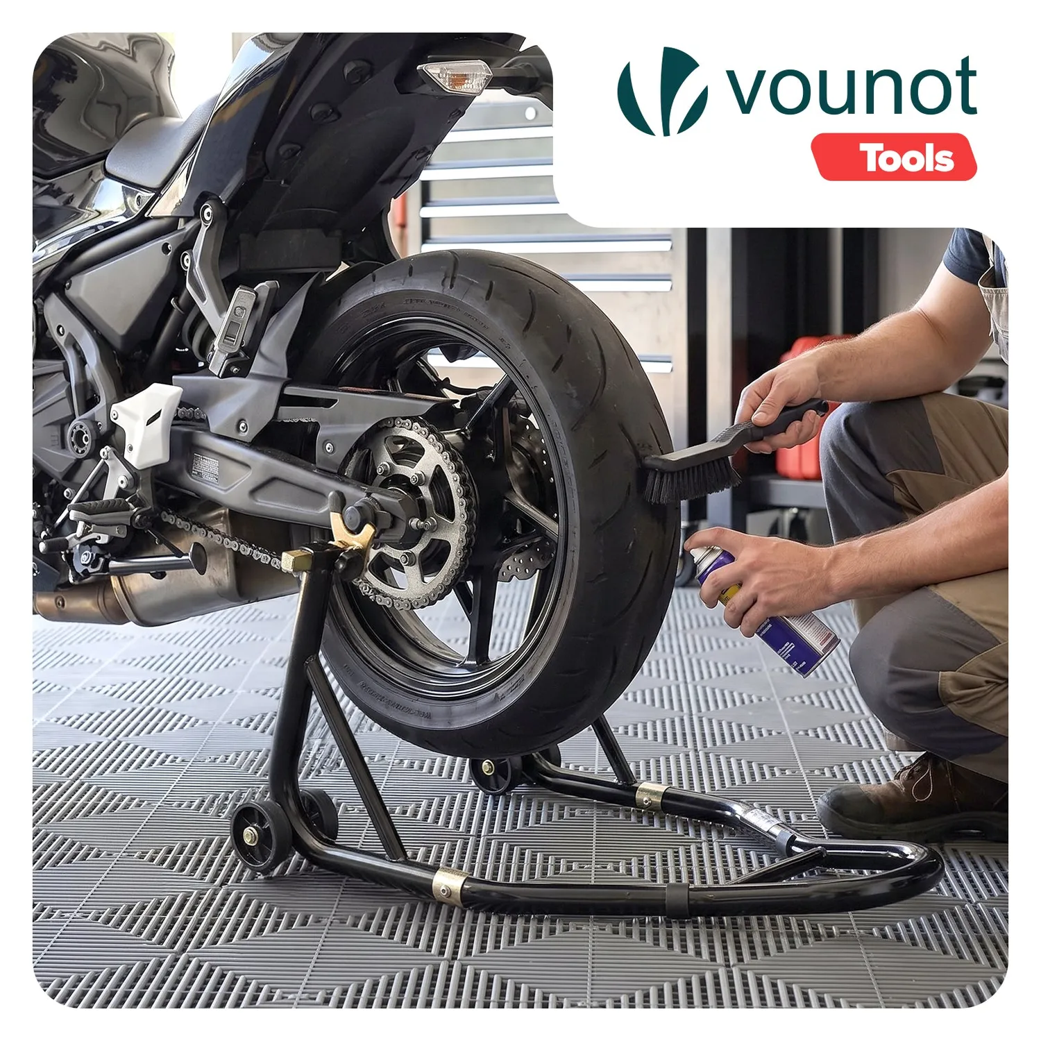 Vounot cavalletto moto posteriore acciaio nero 390 kg