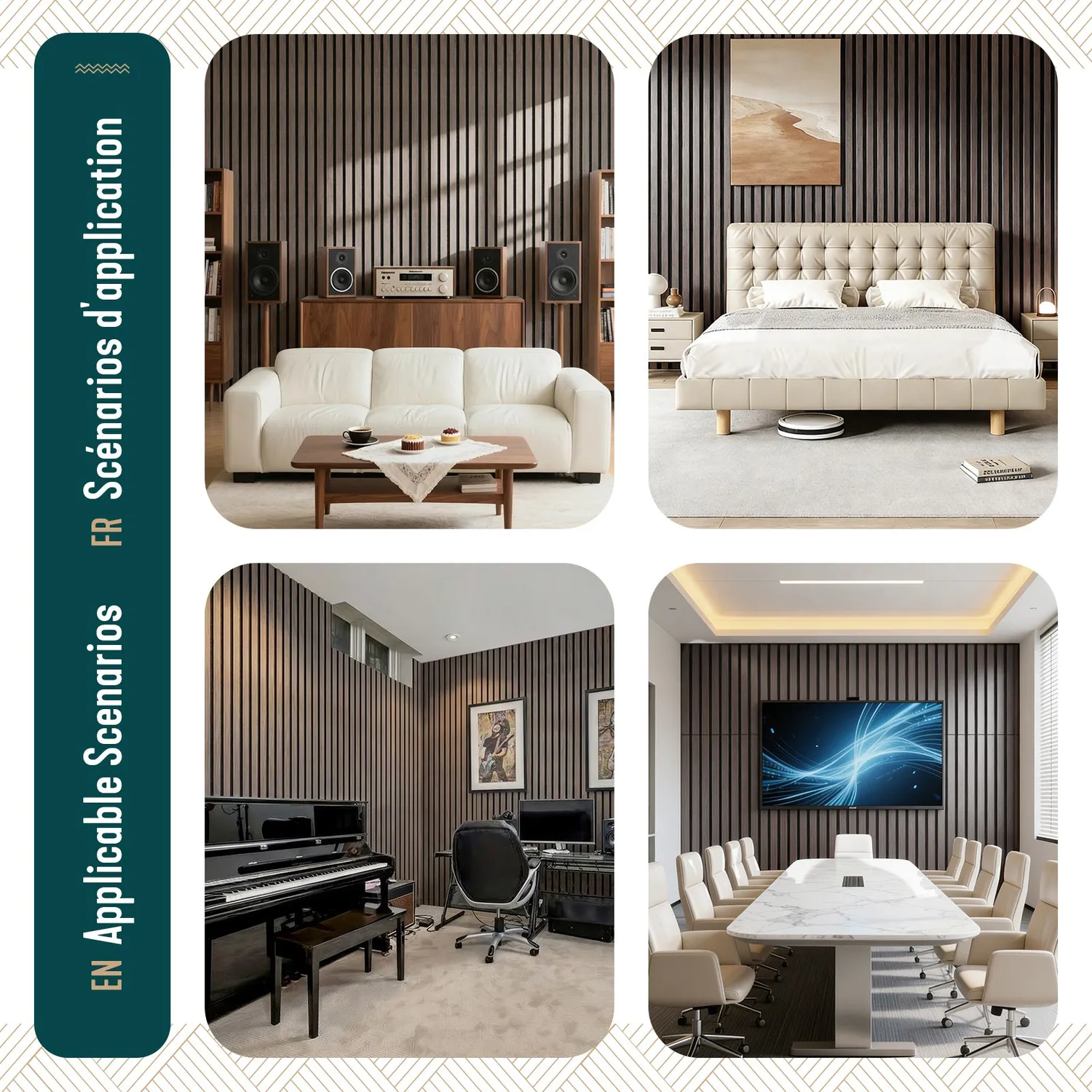 Vounot Pannelli Acustici Legno 120x60cm Rovere Scuro 2 Pezzi
