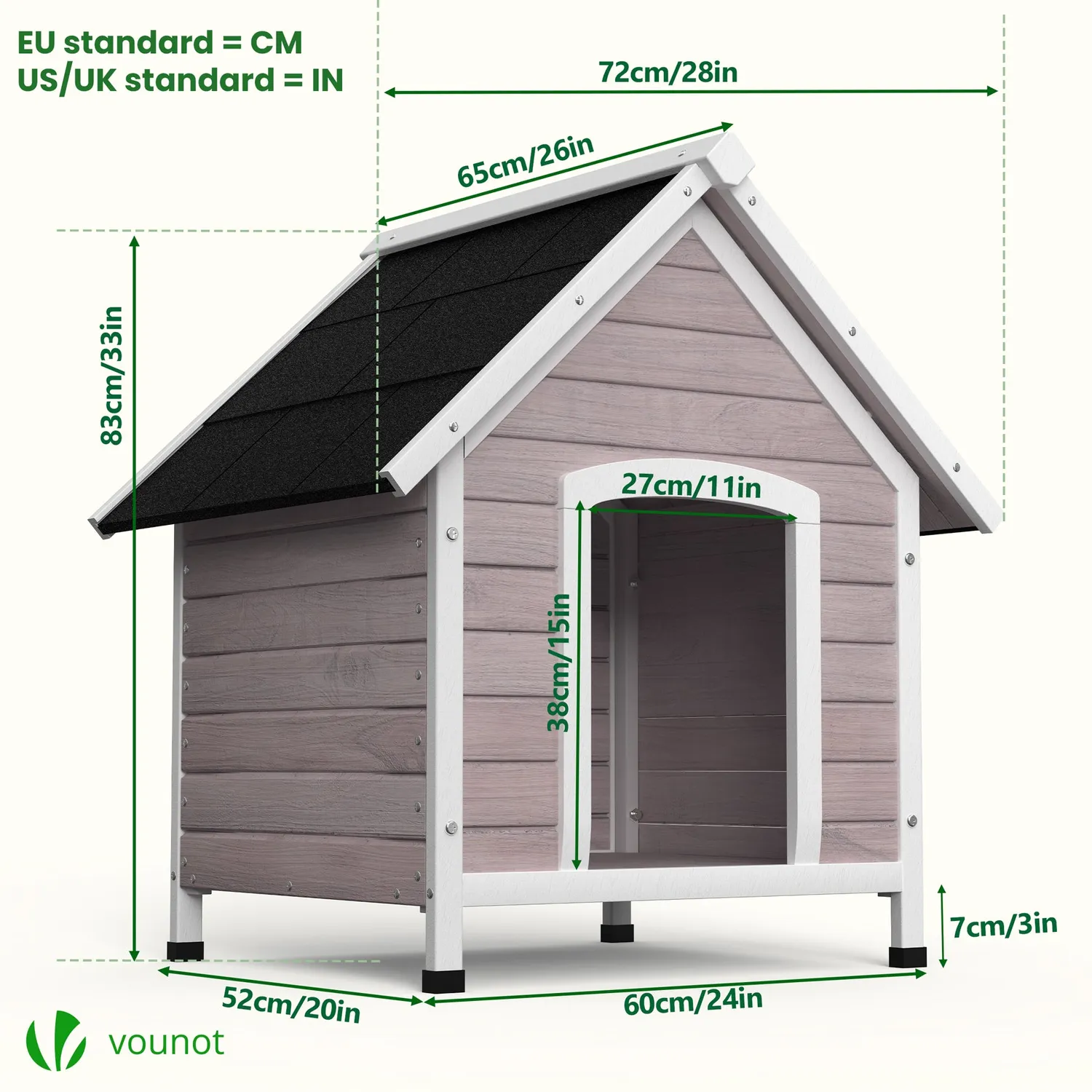 VOUNOT Cuccia Cane Legno Esterno 72x65x83 cm Grigia Impermeabile
