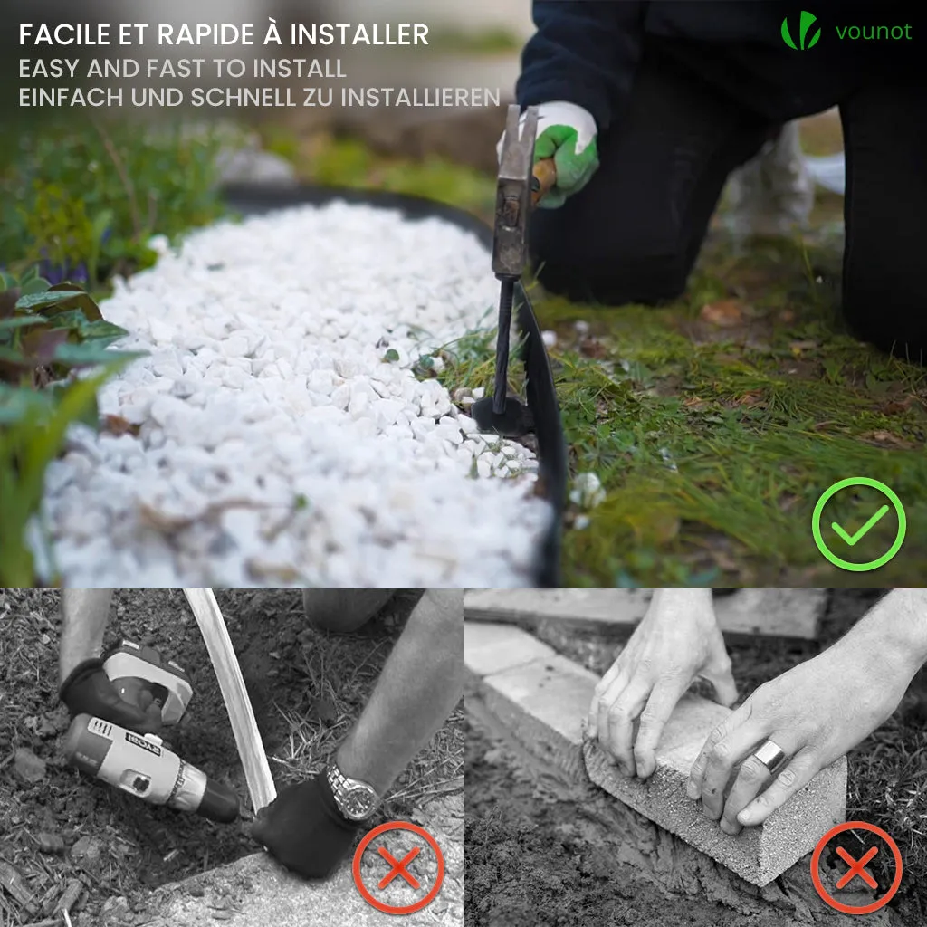VOUNOT bordura giardino PVC flessibile 40m nera picchetti