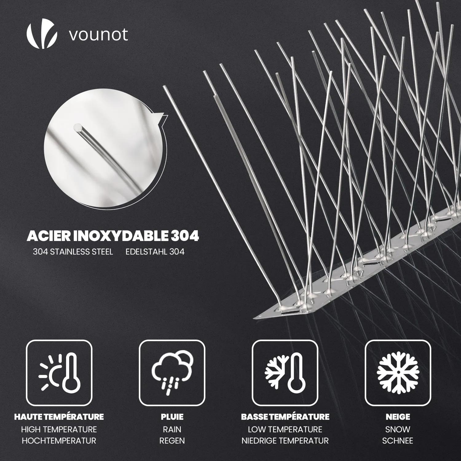 VOUNOT Dissuasore Piccioni Acciaio 6,5m 26 Moduli