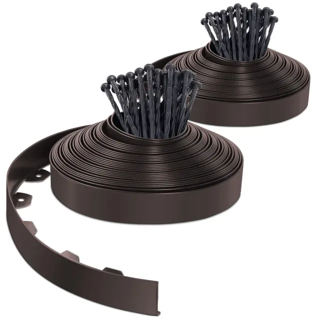 Vounot bordura giardino PVC marrone 40 m con picchetti