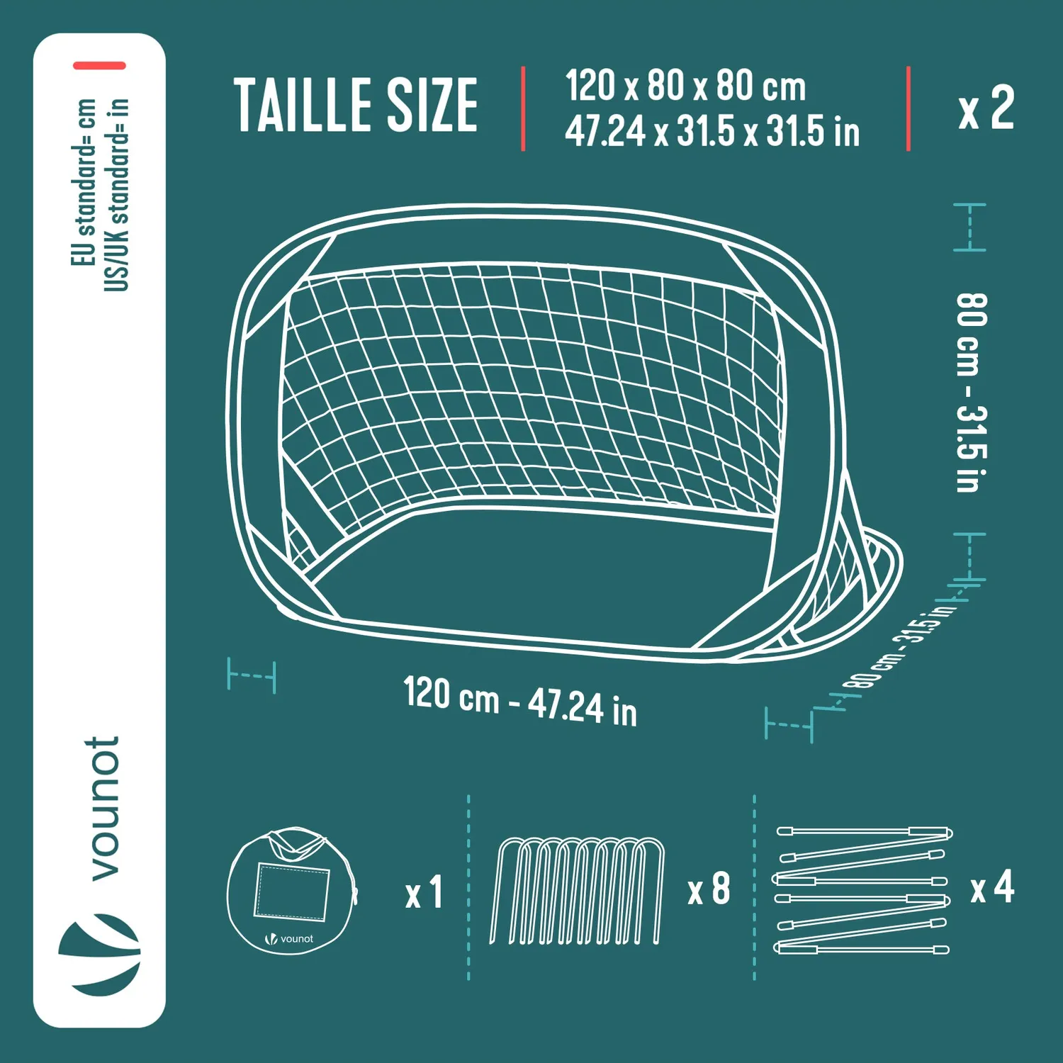 VOUNOT Porte Calcio Pieghevoli Pop Up 120x80cm Nere 2 Pezzi