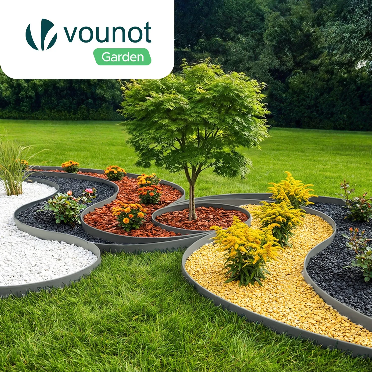 VOUNOT bordura giardino flessibile 10 m grigia picchetti