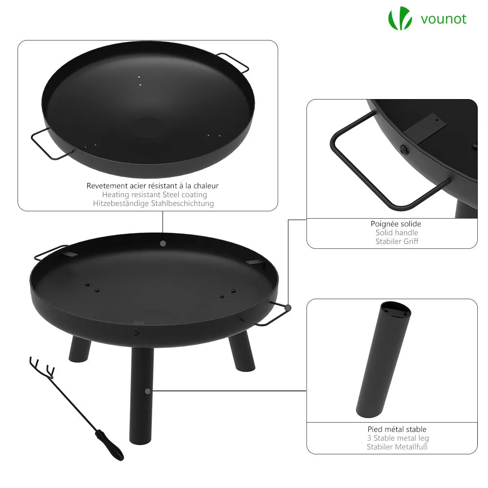 Vounot braciere esterno acciaio nero 60 cm 3 in 1