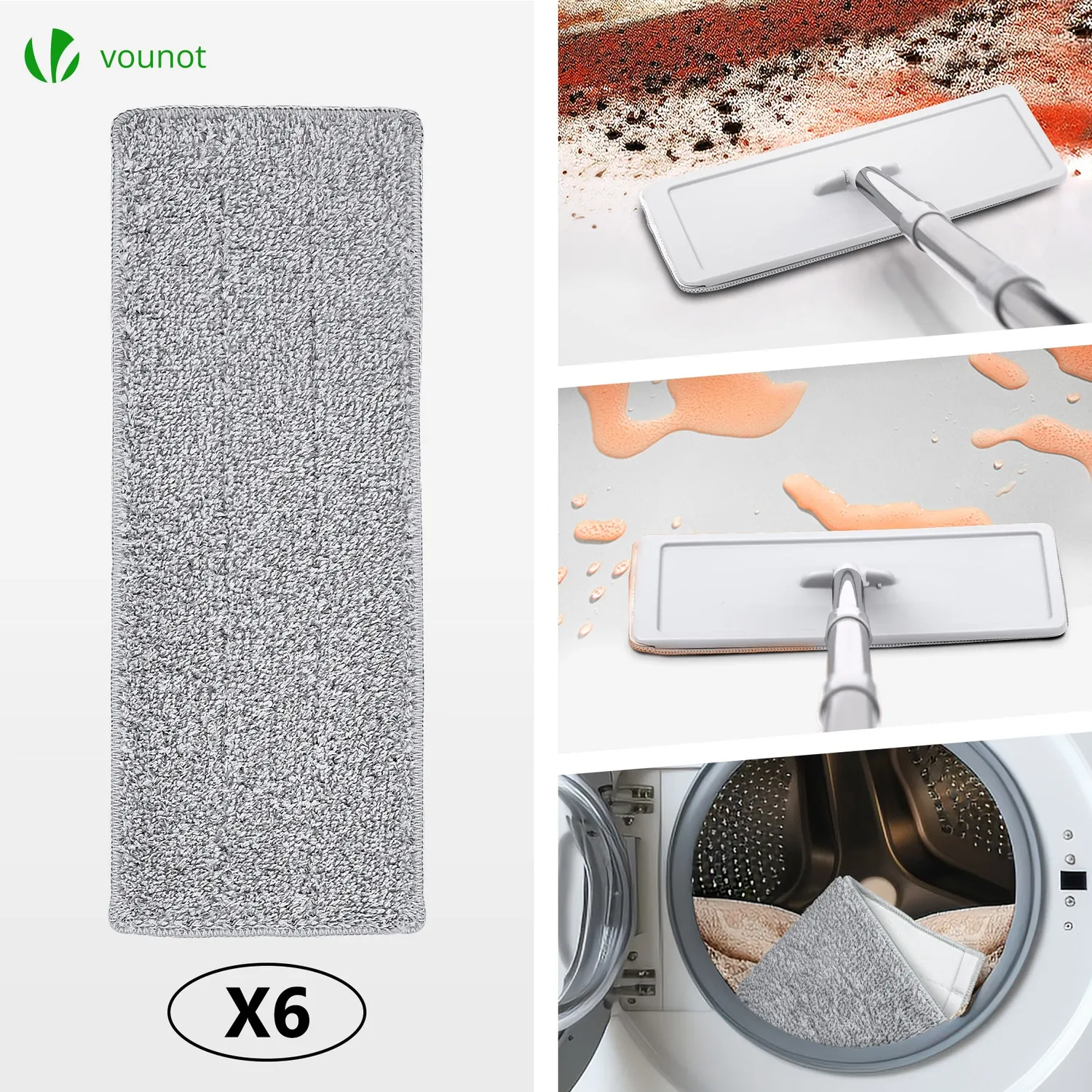 VOUNOT Mocio Piatto con Secchio Strizzatore Bianco 6 Panni