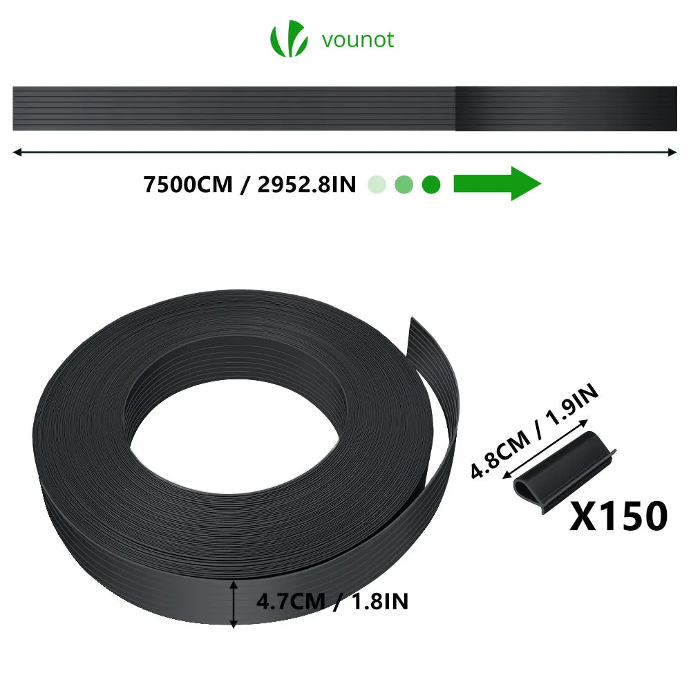 Vounot Kit Lamelle PVC Frangivista 75m Nero 4,7cm 150 Clip