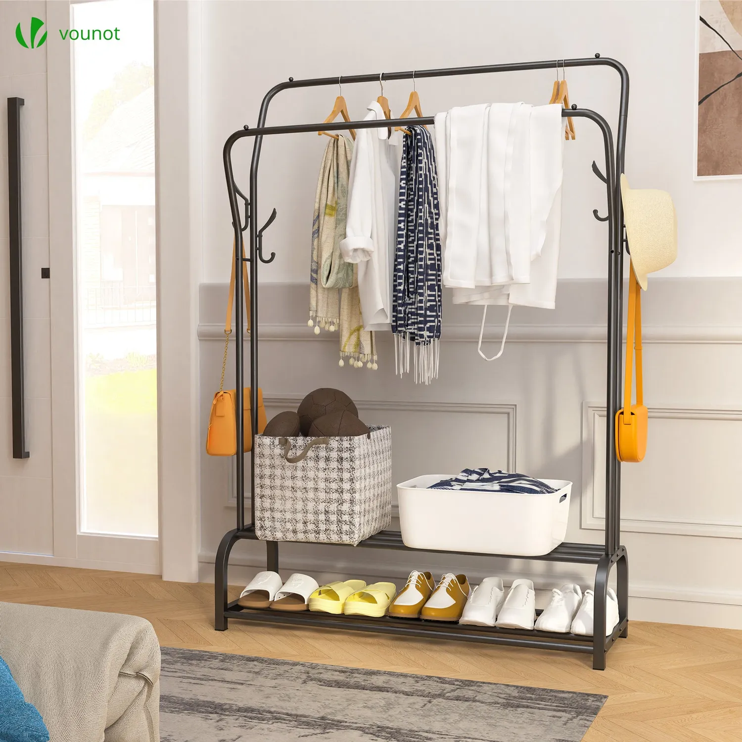 VOUNOT Appendiabiti Doppio Metallo Nero 110x35x146 cm