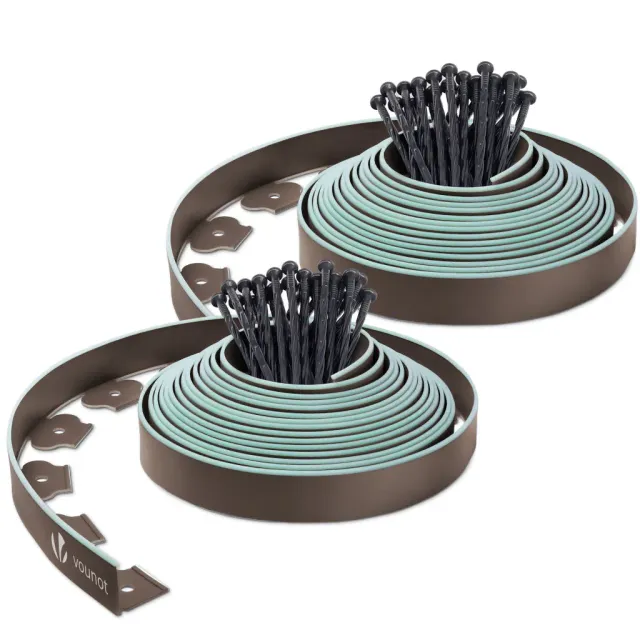 VOUNOT Bordura Prato Plastica Marrone 20m con picchetti