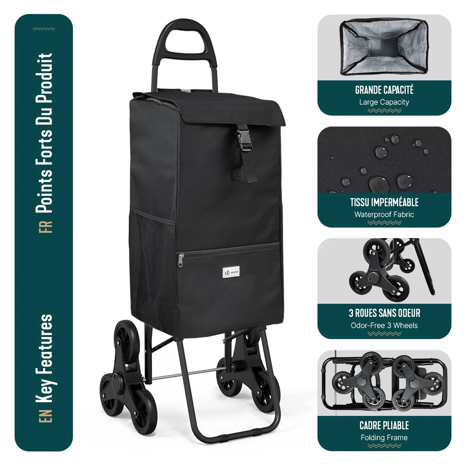 Vounot 40L carrello spesa borsa termica 6 ruote 30 kg
