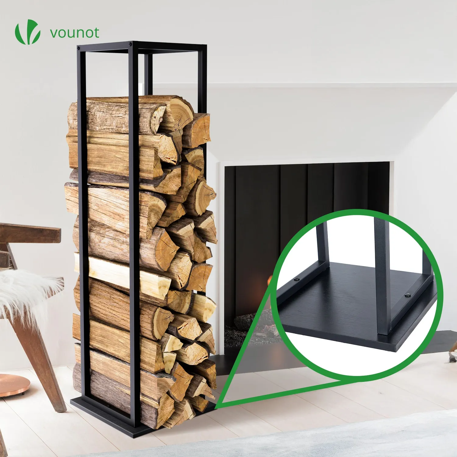 VOUNOT Portalegna Verticale 33x33x112cm Acciaio Nero