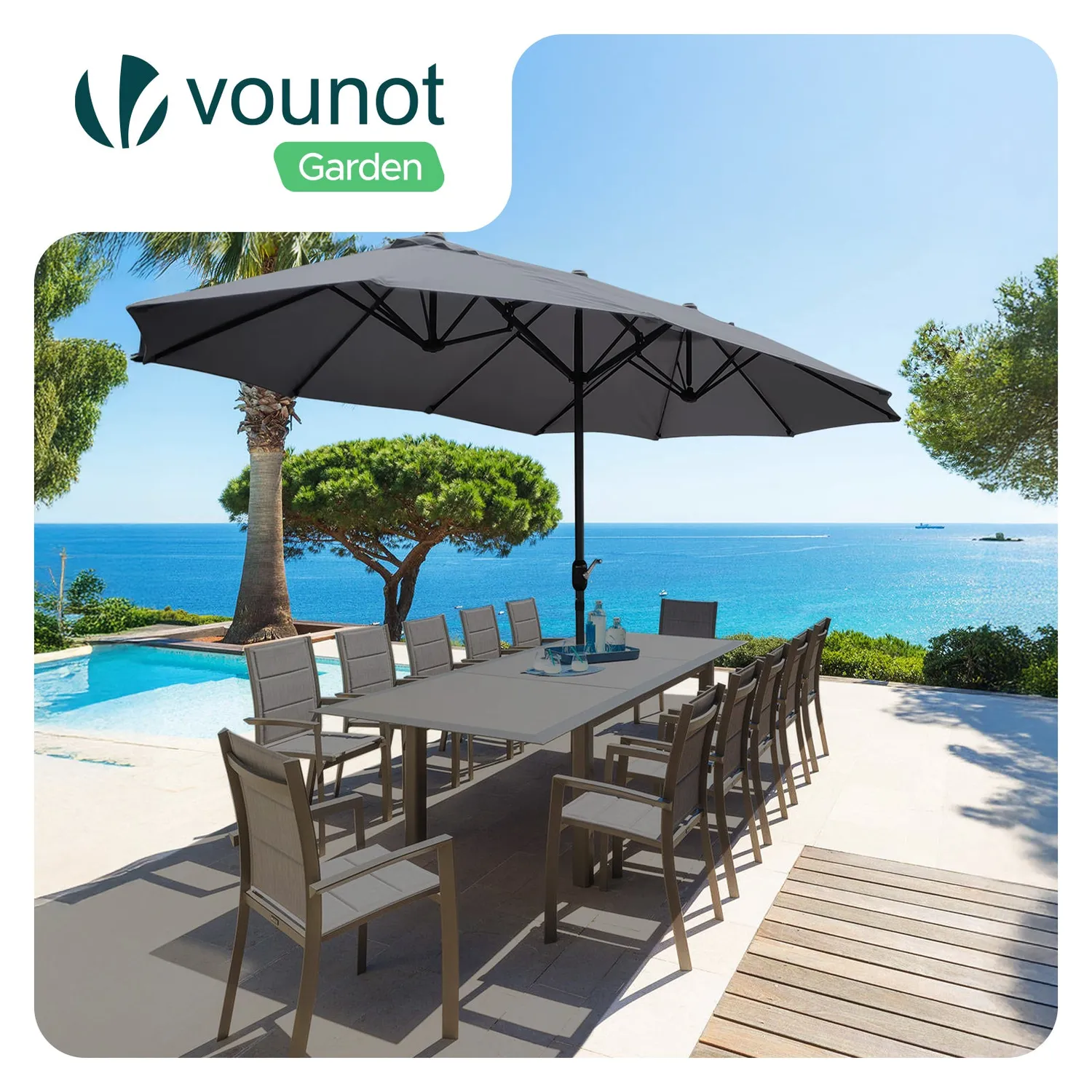 VOUNOT ombrellone doppio giardino alluminio 270x460 cm grigio