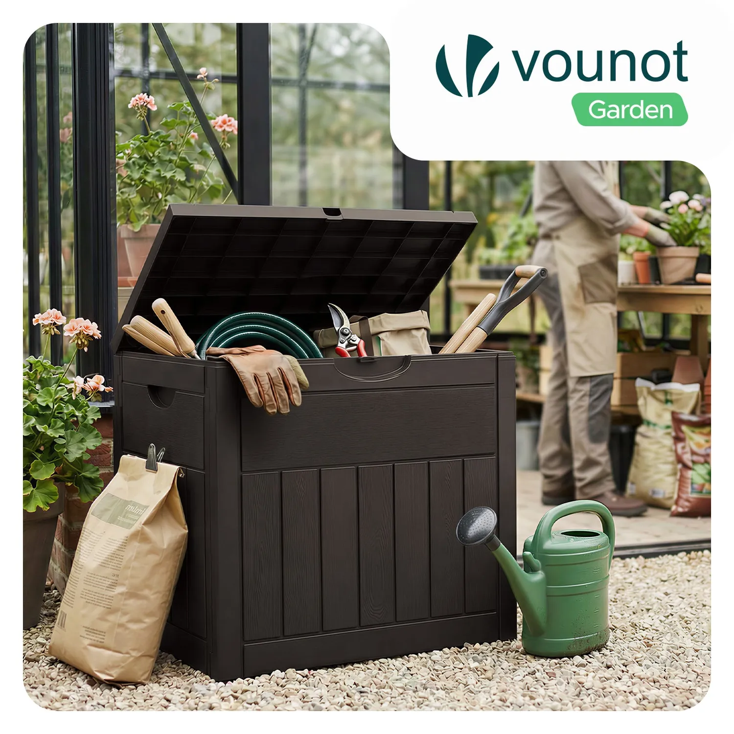 VOUNOT baule esterno 126L effetto legno marrone 56x43x53 cm
