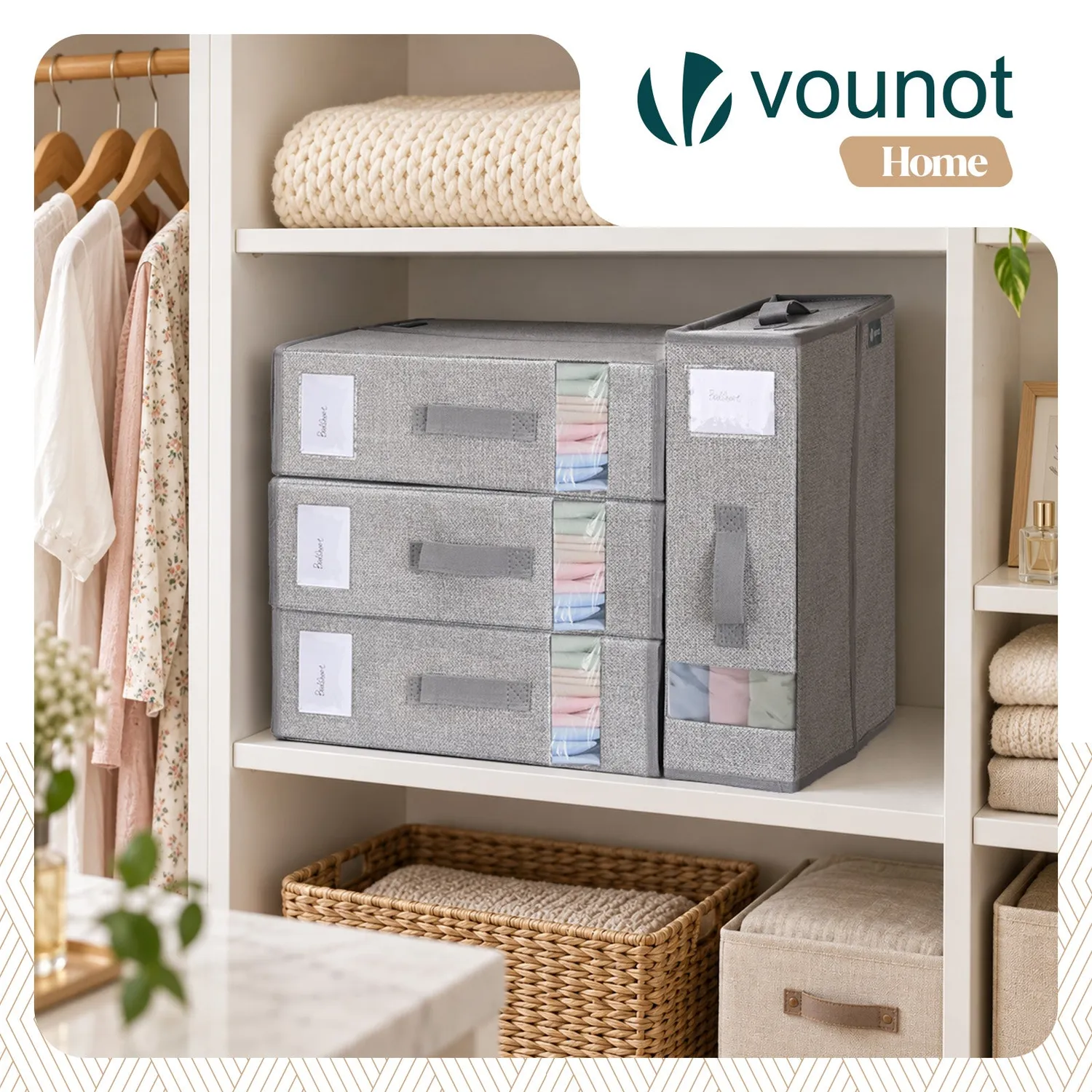 Vounot Organizer Biancheria Contenitore 6 Pezzi Grigio 38,5x33x12 Traspirante