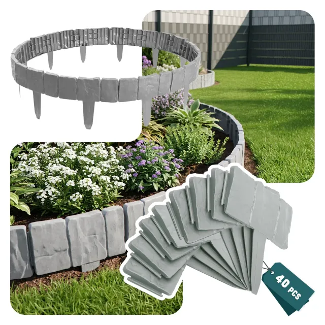 Vounot bordura giardino plastica 10m grigio chiaro pietra