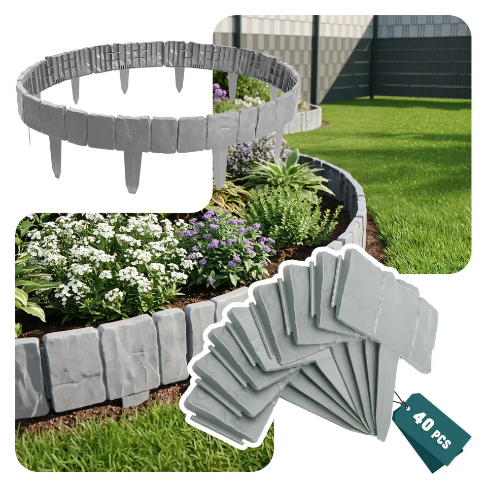 Vounot bordura giardino plastica 10m grigio chiaro pietra