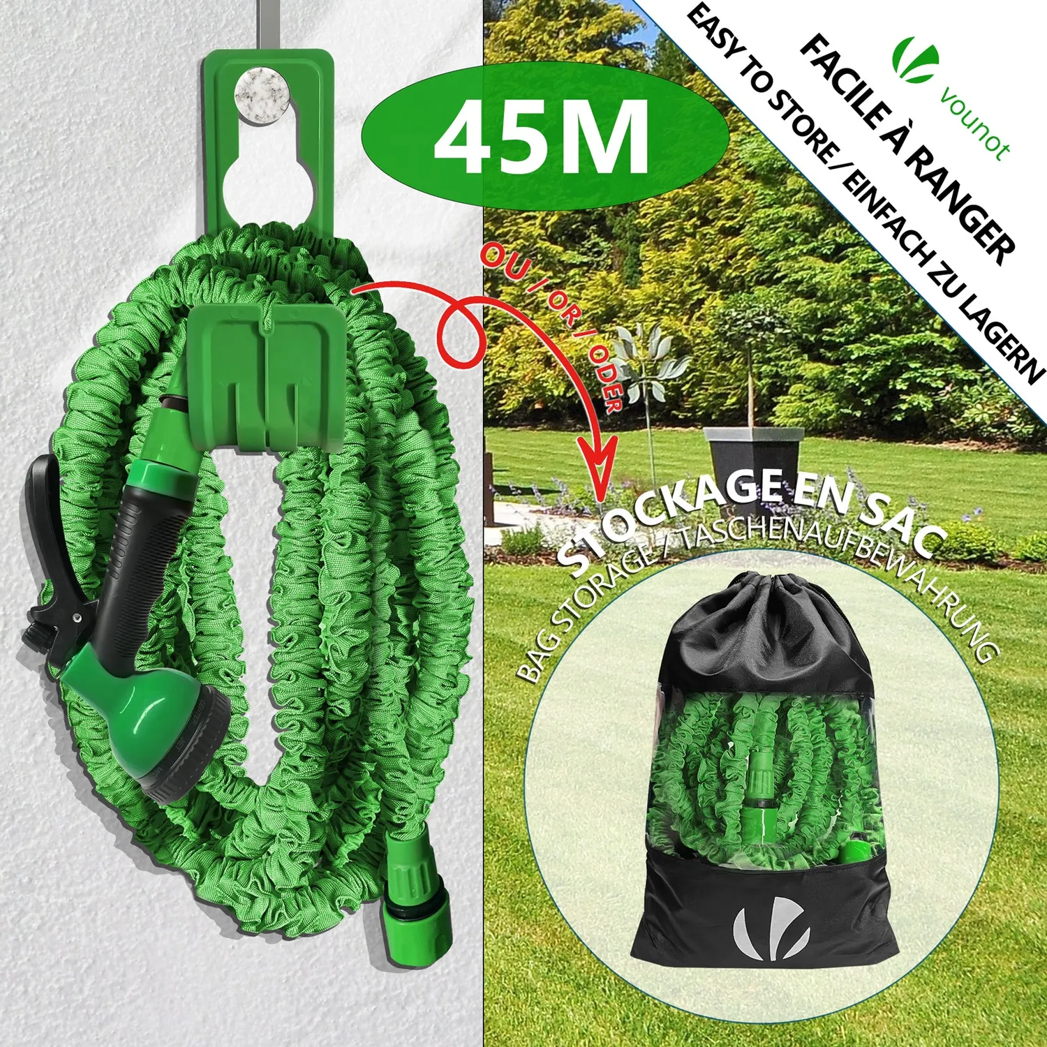 Vounot Tubo Giardino Estensibile 45m Verde 10 Getti