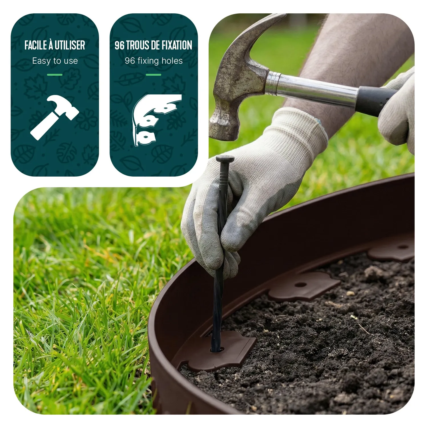 VOUNOT Bordura giardino flessibile 20 m marrone con picchetti