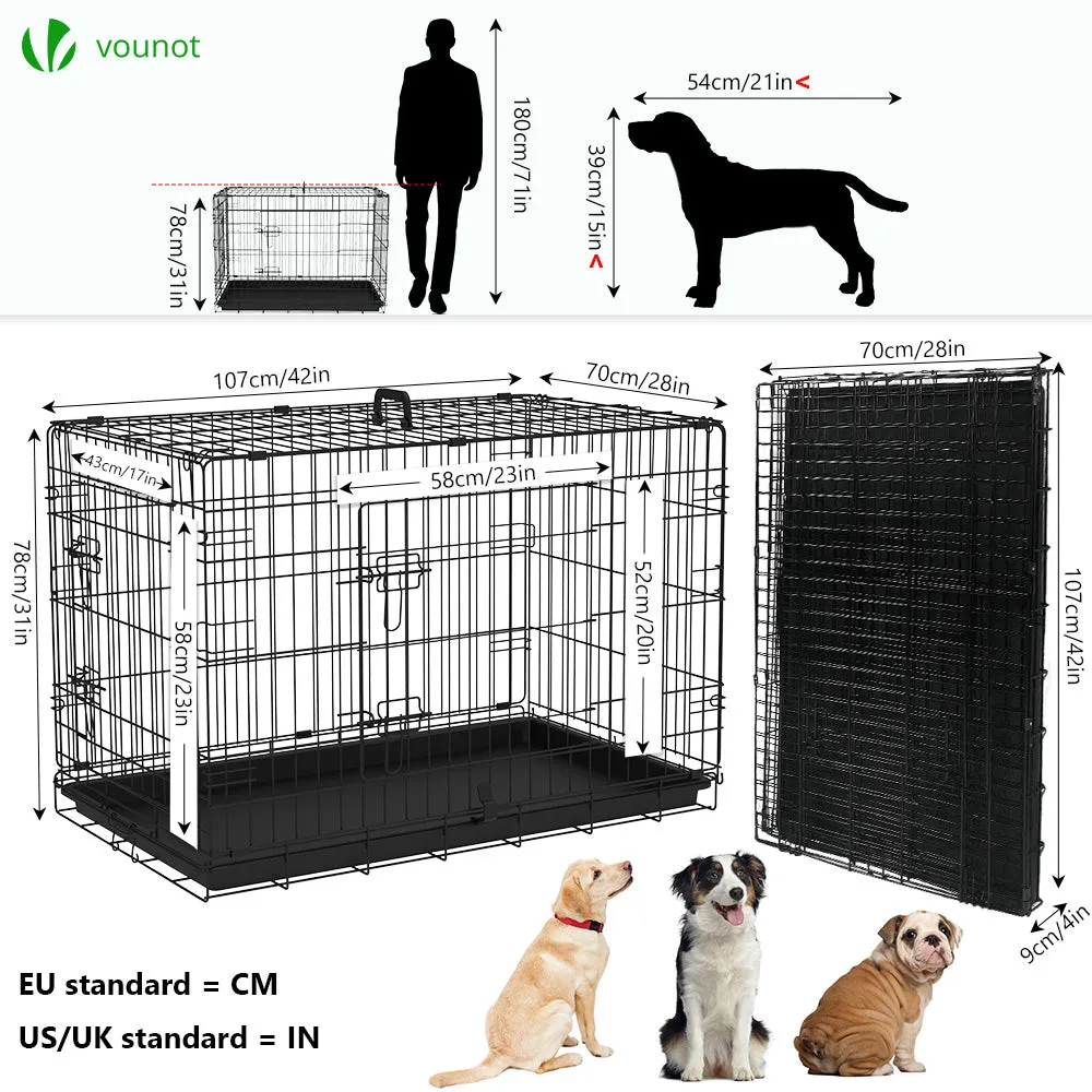 VOUNOT Gabbia per Cani 107x70x78cm Metallo 2 Porte