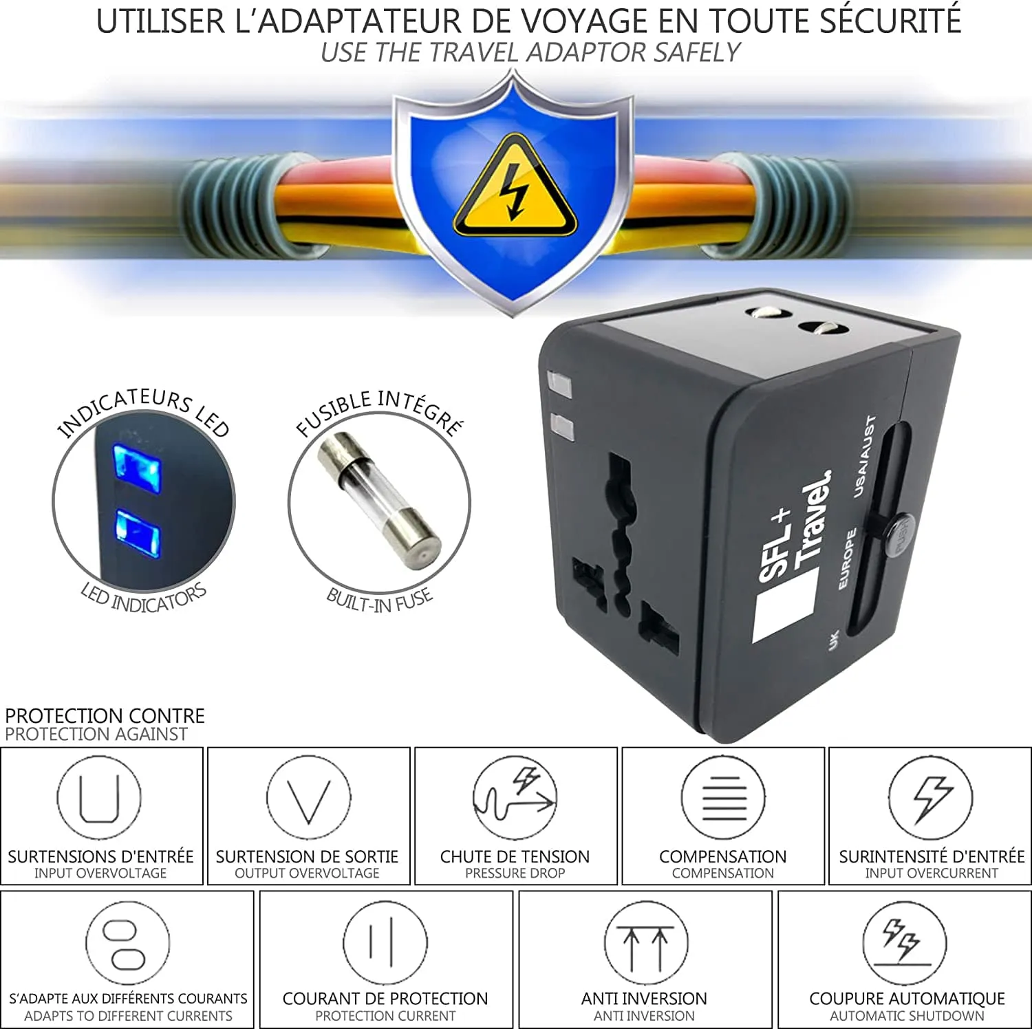 Vounot Adattatore Viaggio Universale 150 Paesi 2pz con USB