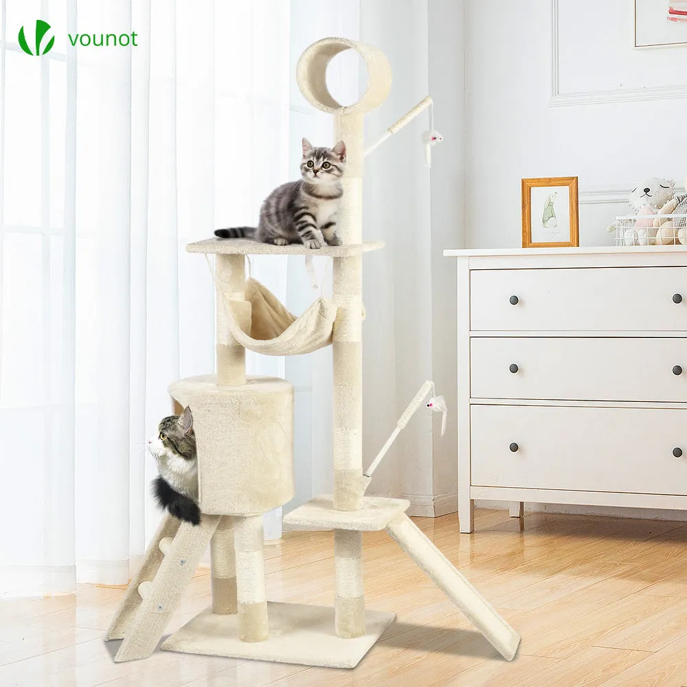 Vounot Albero Tiragraffi Gatto 154 cm Beige con Cuccia