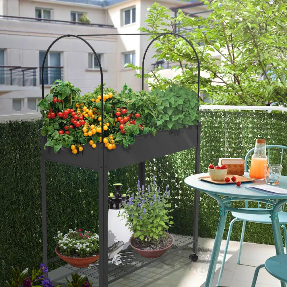 VOUNOT Orto Rialzato con Serra PVC 80,5x130x43 cm Nero su ruote