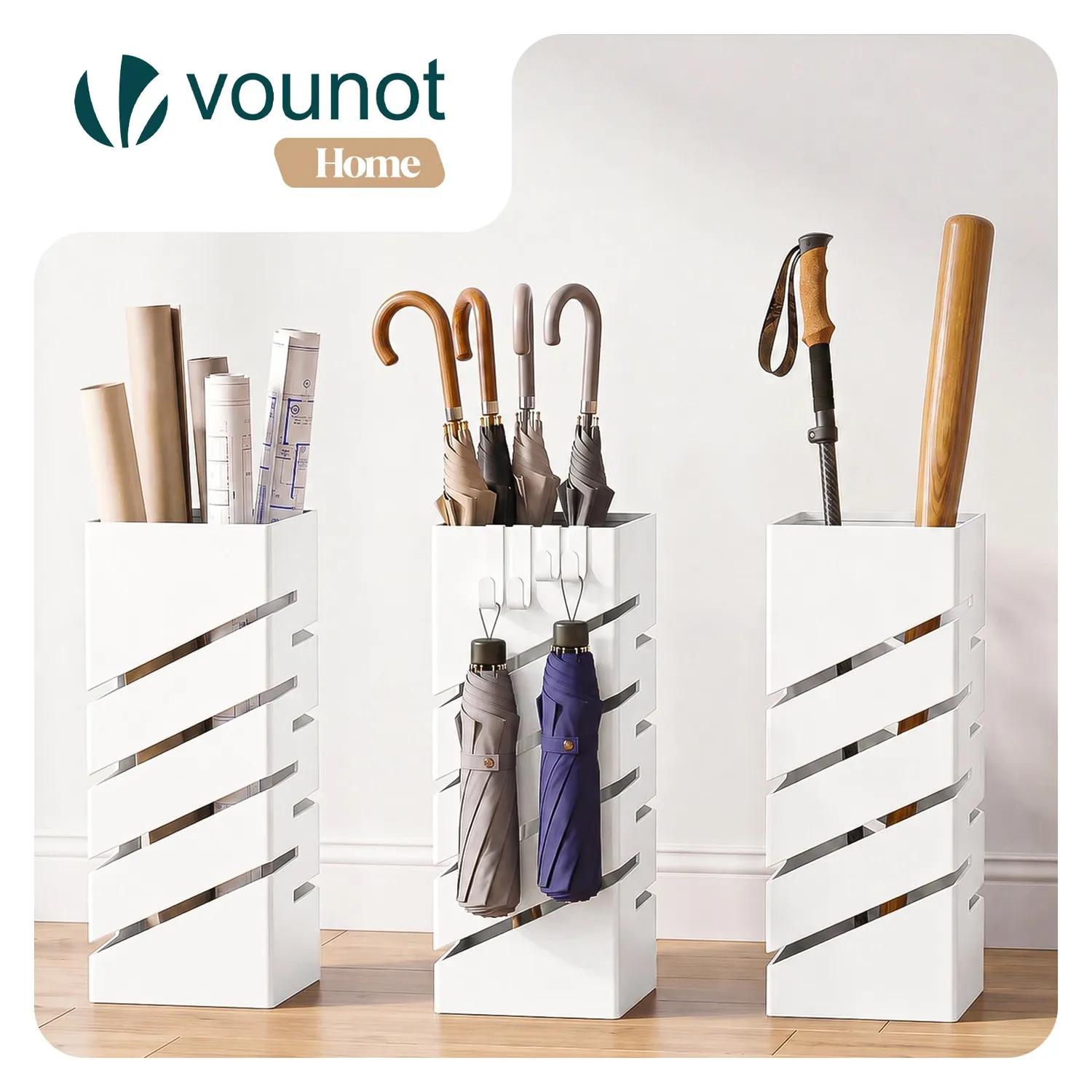 VOUNOT Diagonal portaombrelli metallo bianco 15,5x15,5x43,5 cm traforato