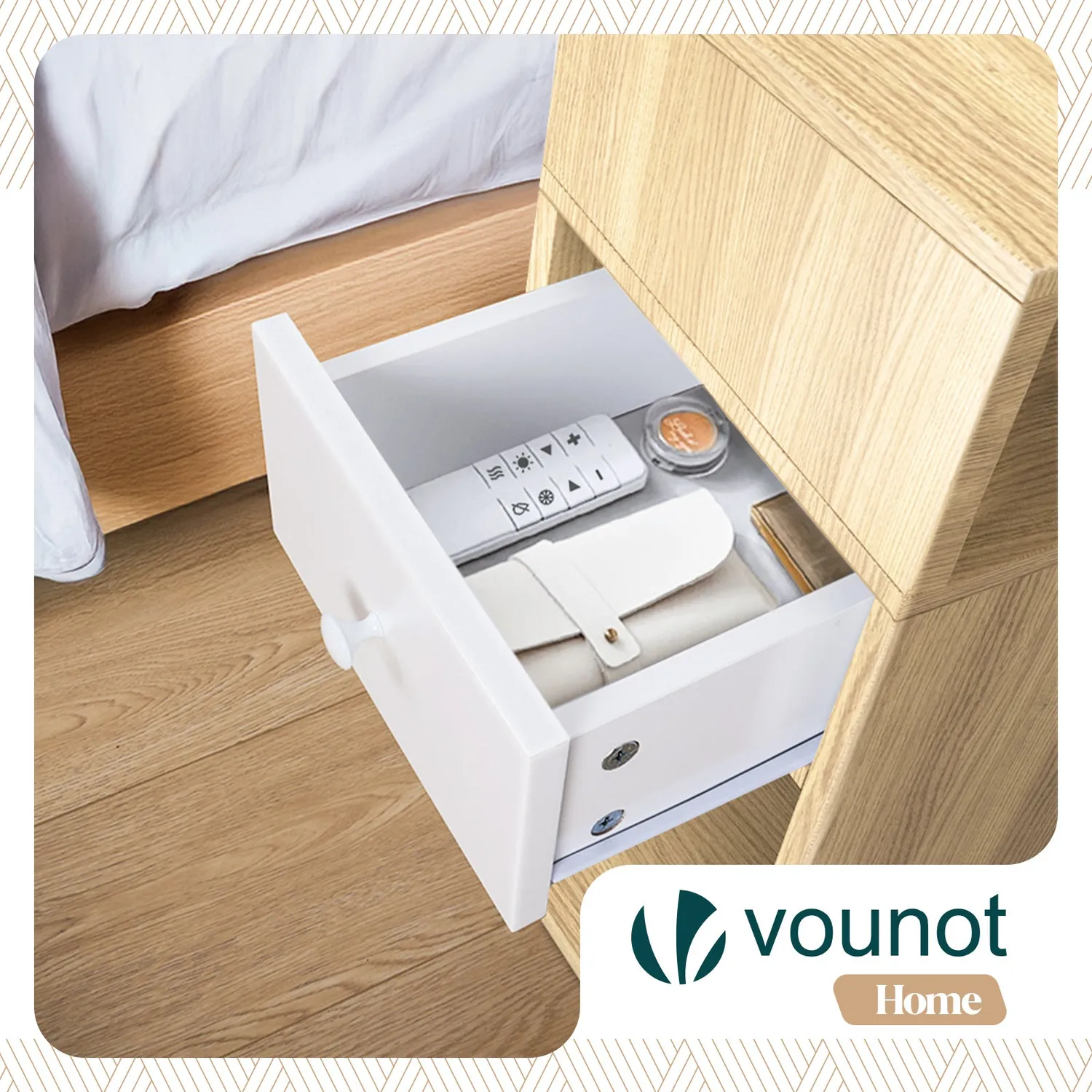 VOUNOT Comodino legno 25x30x66cm naturale con cassetto