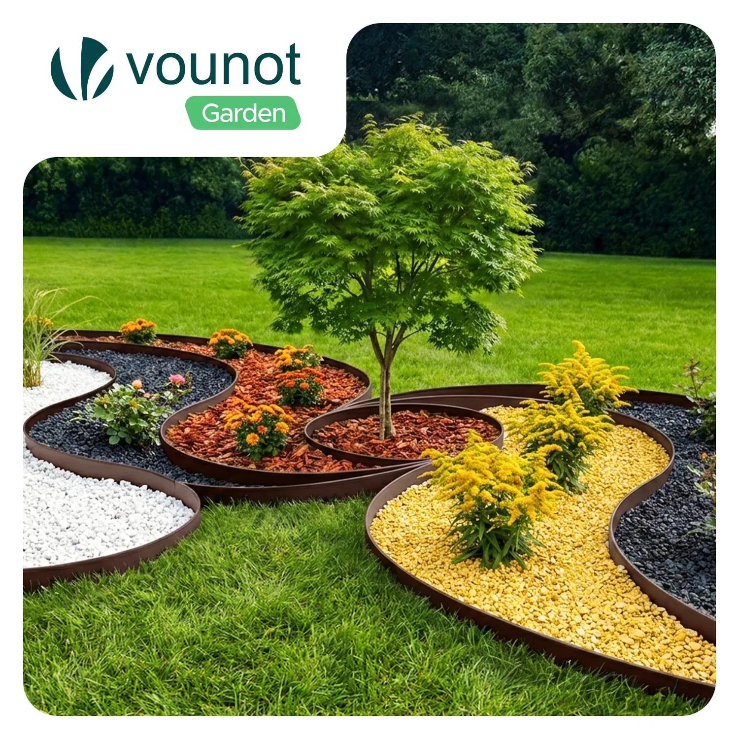 VOUNOT Bordura giardino flessibile 20 m marrone con picchetti
