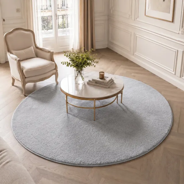 VOUNOT tappeto rotondo soggiorno grigio Ø160 cm pelo corto