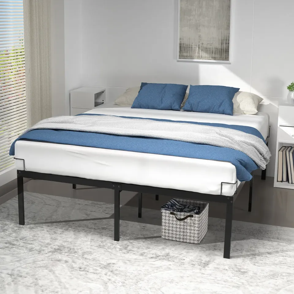 VOUNOT Struttura Letto Metallo 160x200 Nero con Vano 36cm