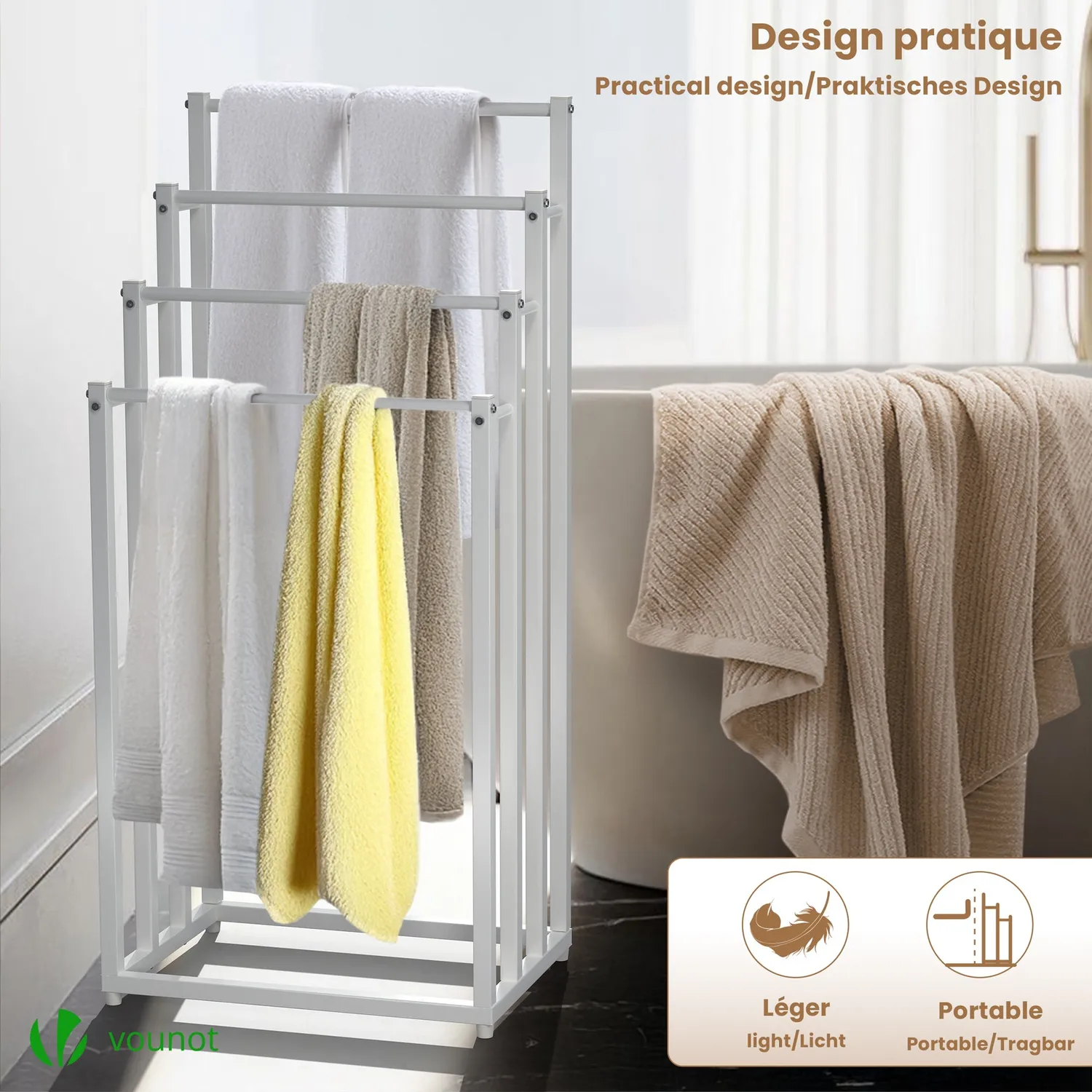 VOUNOT Portasciugamani Piantana Bianco 4 Livelli