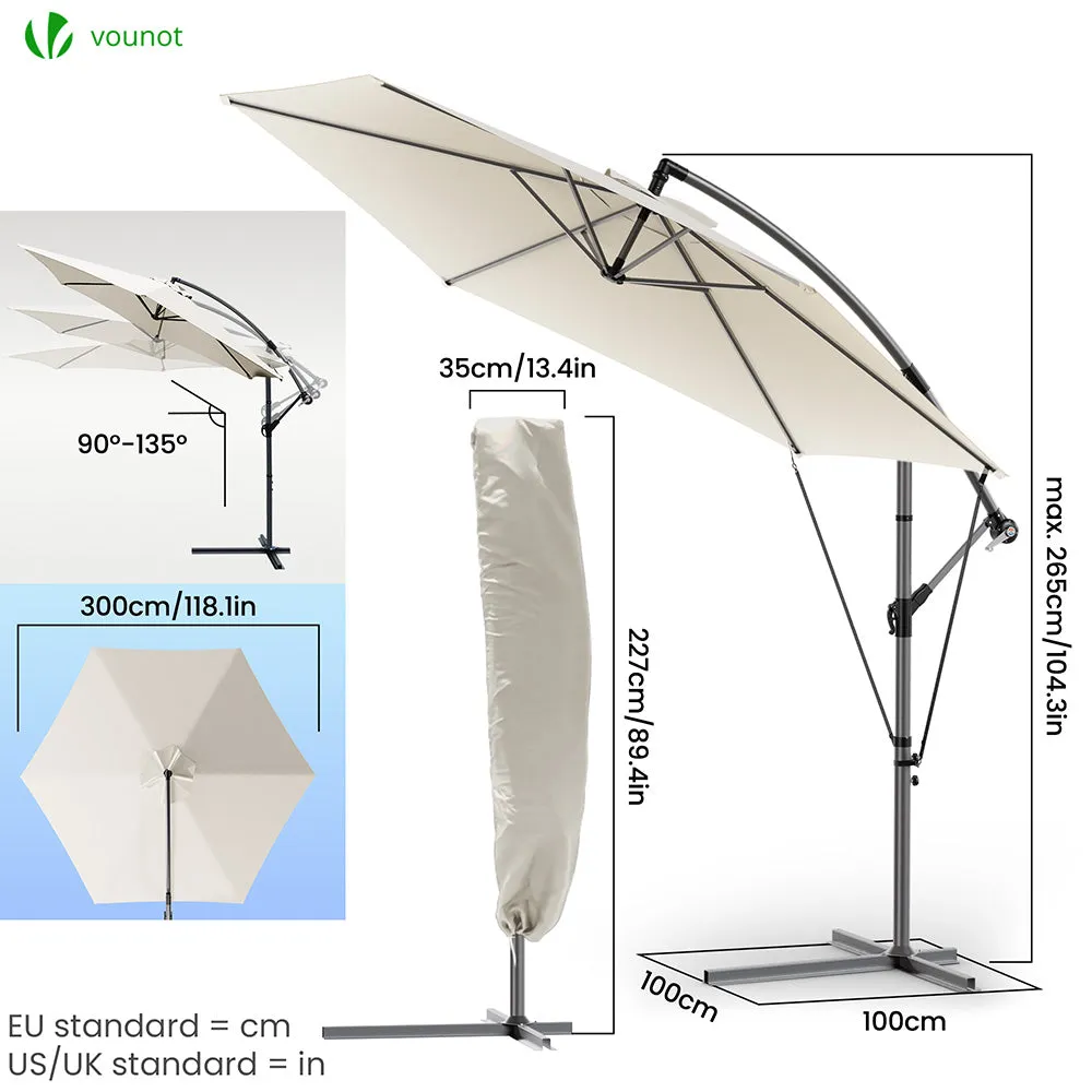 VOUNOT Ombrellone decentrato 3 m beige parasole anti-UV