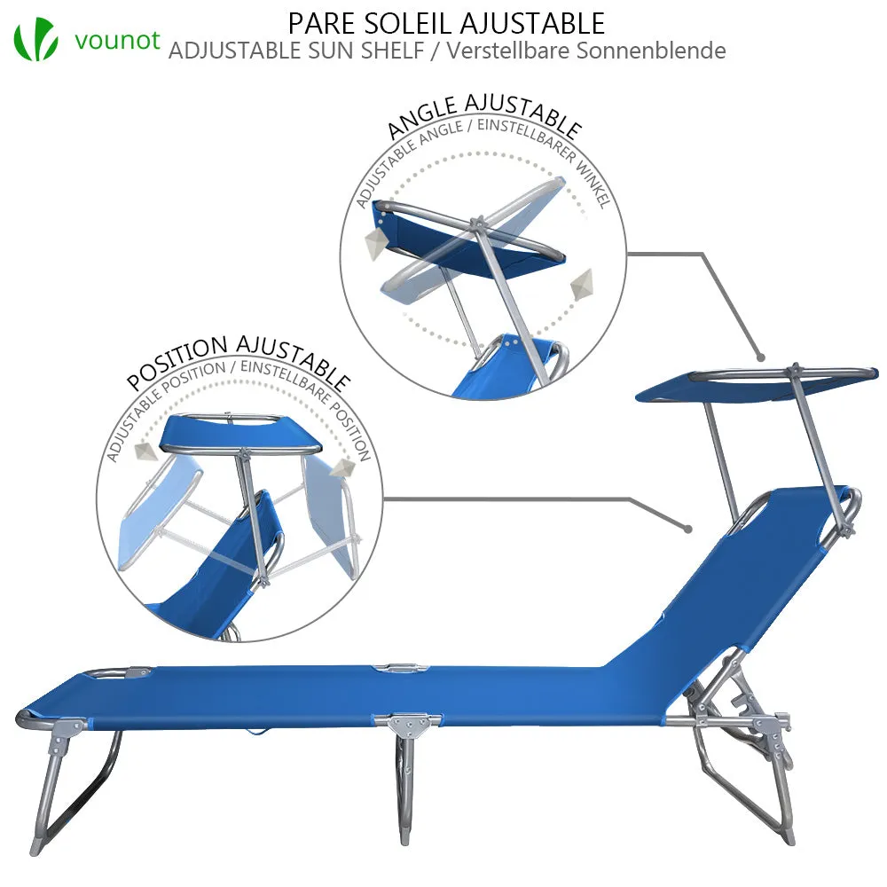 Vounot lettino prendisole pieghevole blu 2 pezzi con parasole