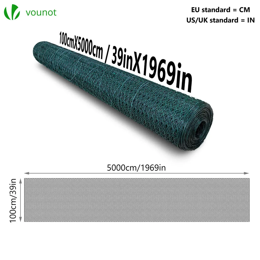 Vounot rete per pollaio 1x50 m verde maglia 13 mm