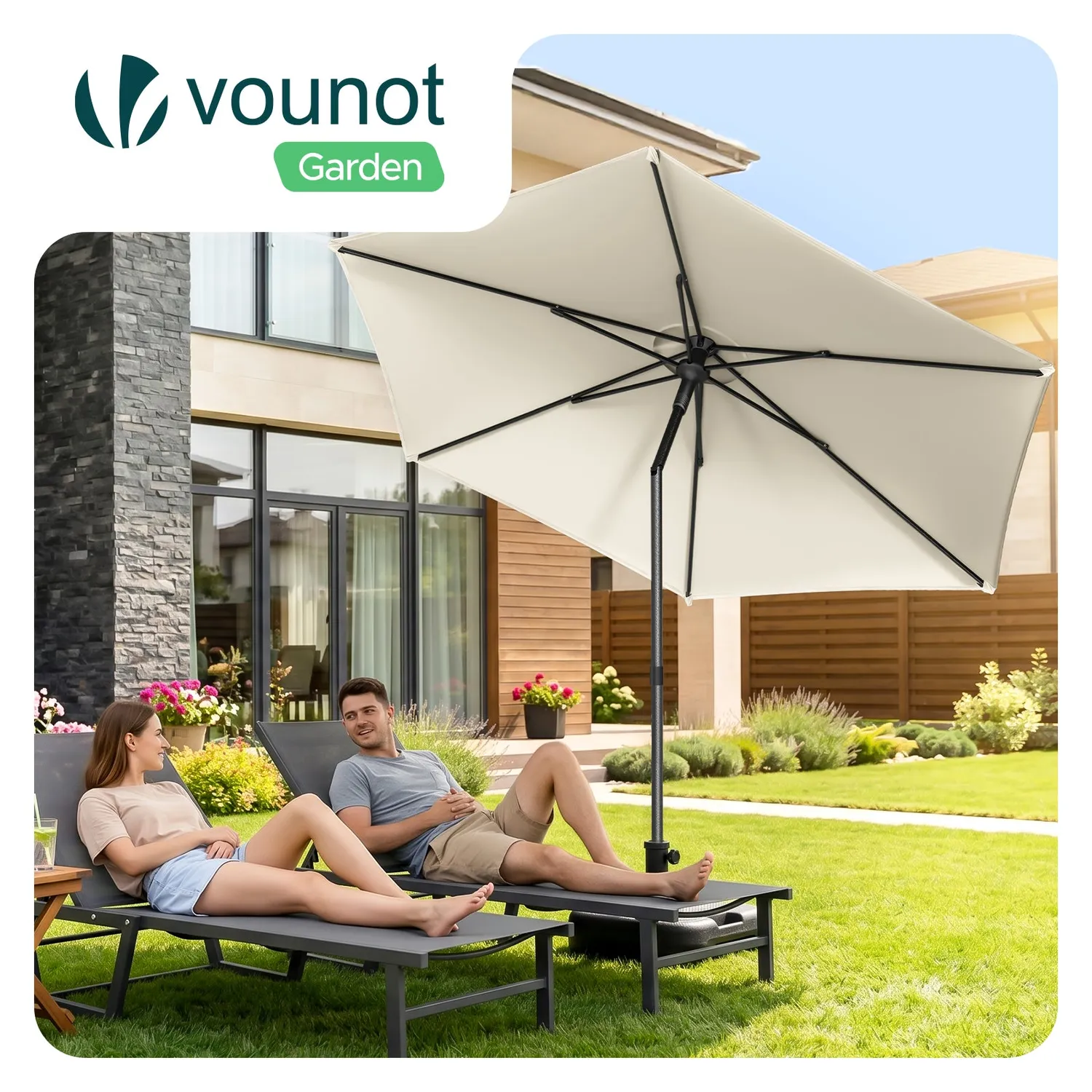 Vounot ombrellone giardino 270x270 beige inclinabile UPF50+