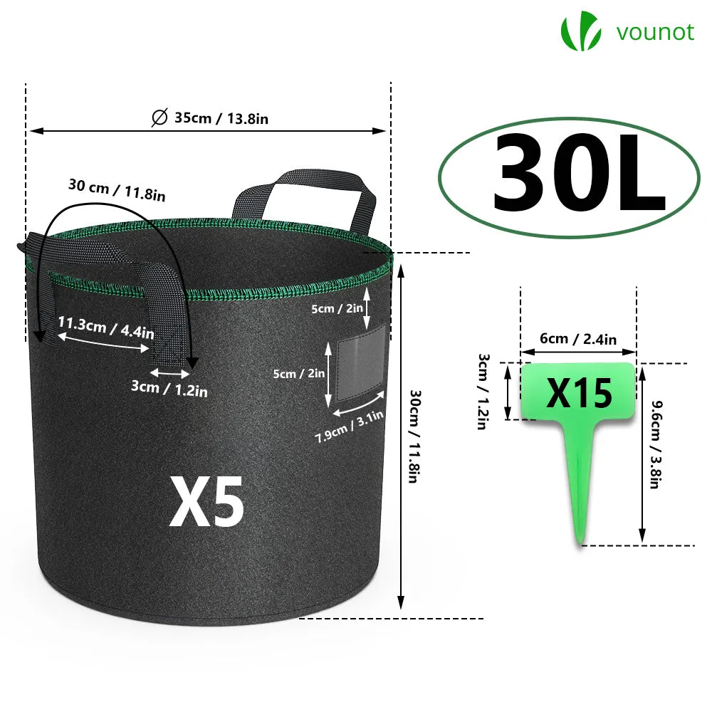 Vounot Sacchi Coltivazione 30L Neri 5 Pezzi con Maniglie