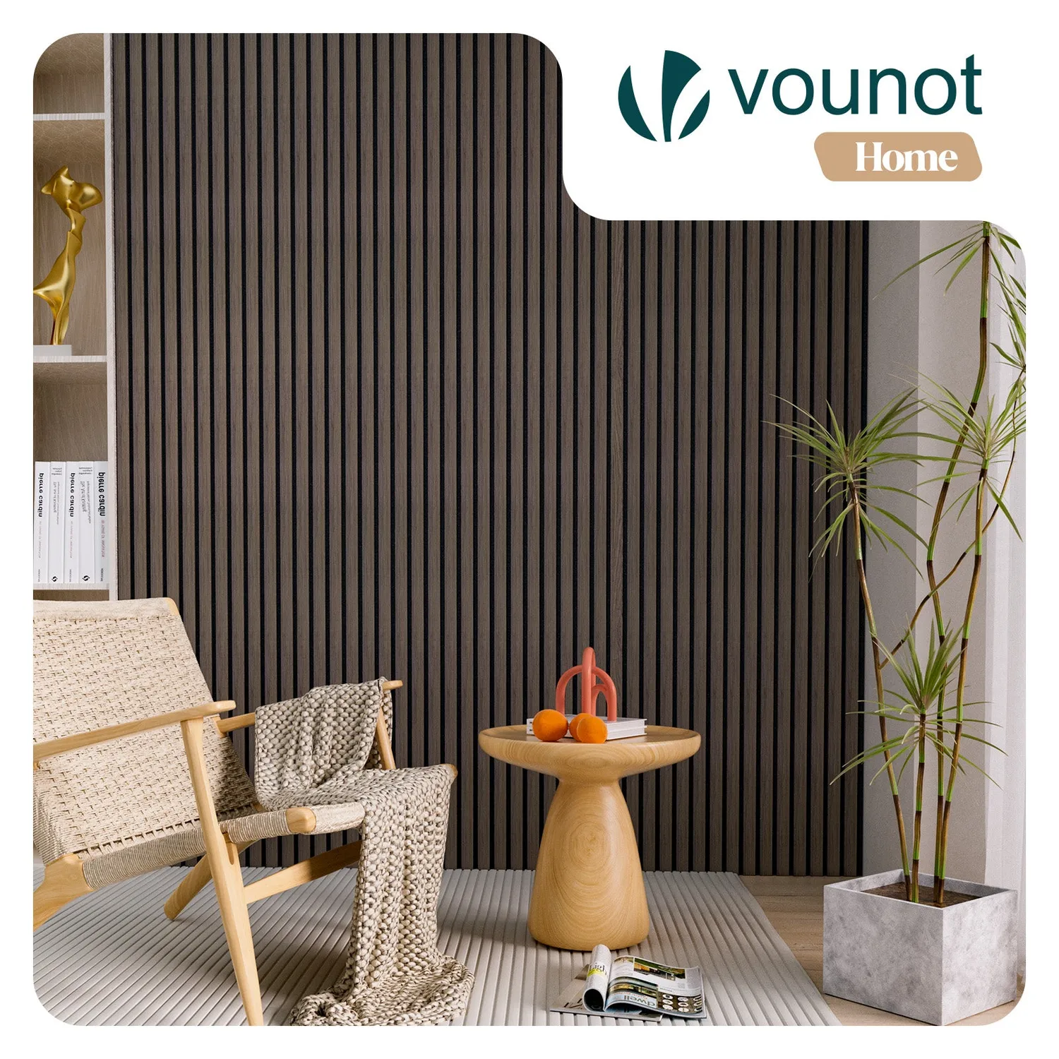 Vounot Pannelli Acustici Legno 120x60cm Rovere Scuro 2 Pezzi
