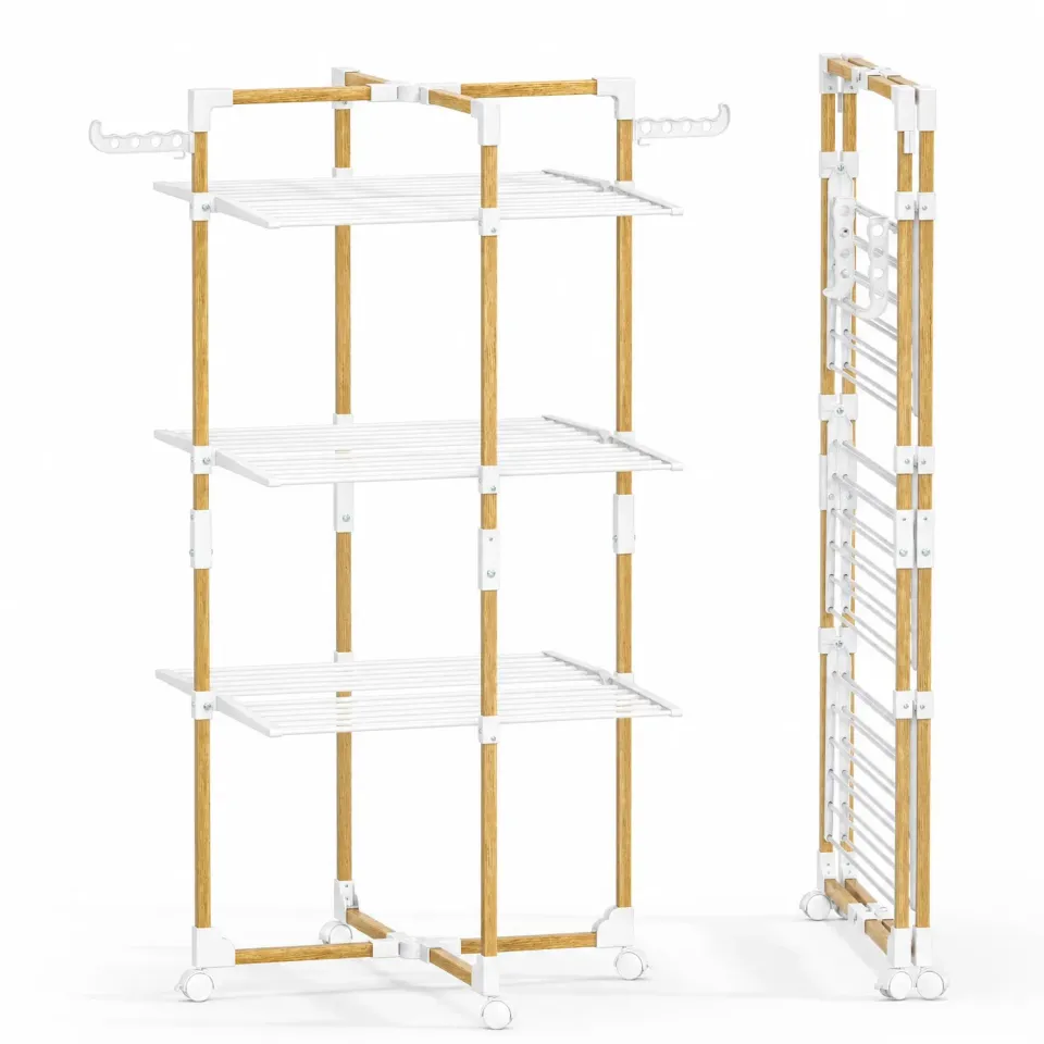 VOUNOT Stendibiancheria Verticale 3 Livelli Bianco 25 m